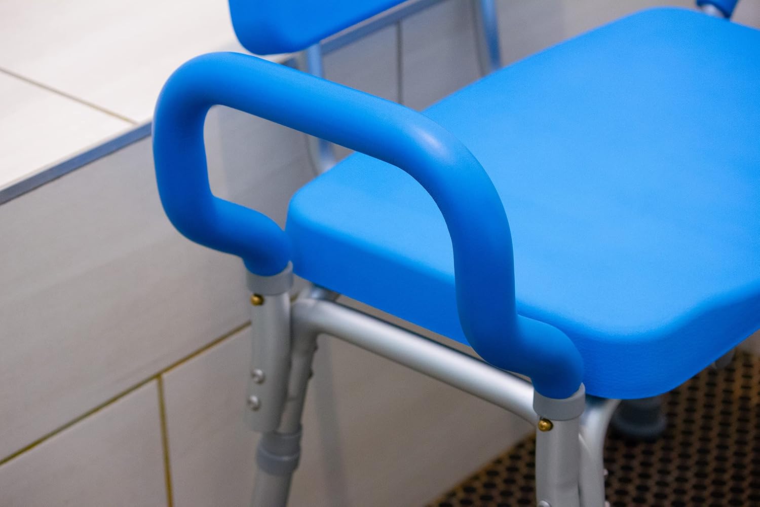 Comfortable Shower Chair for Elderly and Disabled for Inside Shower Seats | Sit Securely While Bathing - Blue, padded seat, adjustable height, aluminum frame, backrest, 400 lb