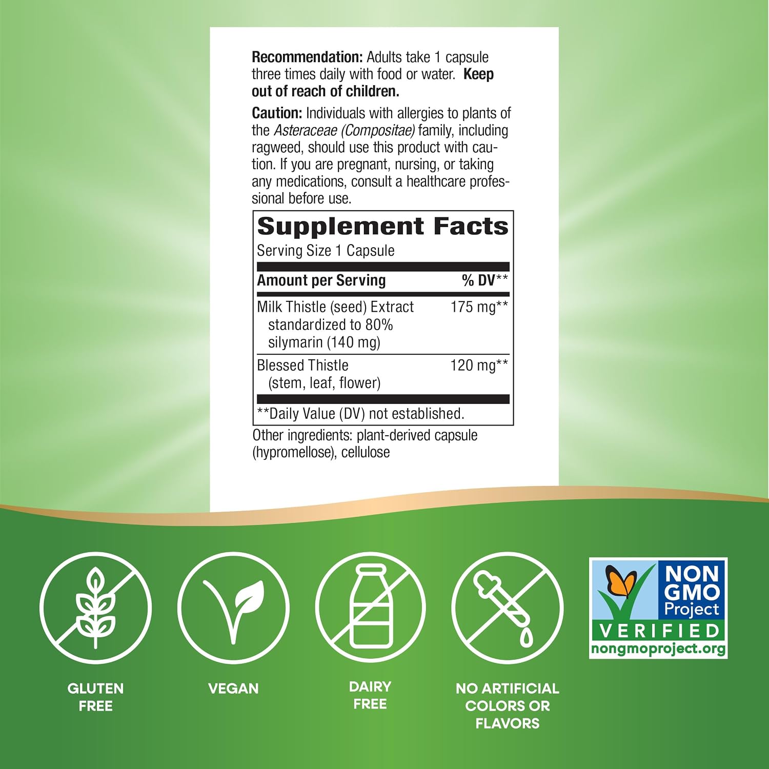 Nature's Way Milk Thistle Capsules, Supports Liver Function*, Vegan, 60 ct | Supports Liver Function & Liver Detox Pathways*, 175 mg Milk Thistle Seed Extract Standardized to 80% Silymarin per Serving