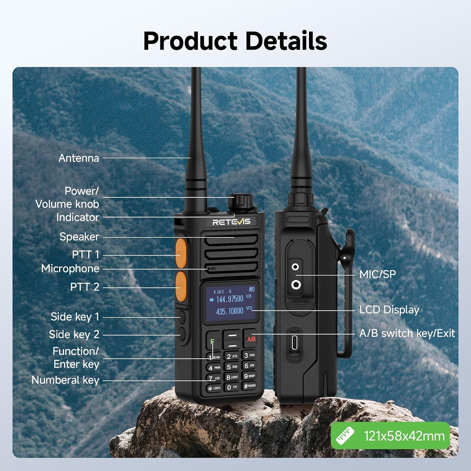 Retevis RA89R Ham Radio with Cross-Band Repeater, Long Range Radio | for Emergency, Survival, with APP Setting, Dual Band, High Power, IP54, Handheld, Long Range, 2800mAh USB-C Rechargeable