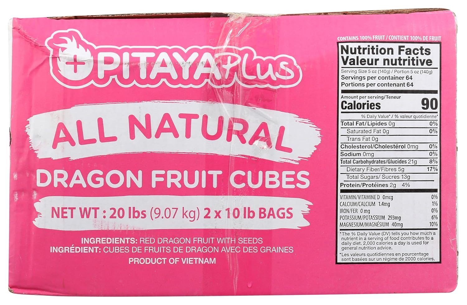 Pitaya Foods Individually Quick Frozen (IQF) Dragon Fruit Cubes 20 lb Bulk – Tropical Superfood for Smoothies & Smoothie Bowls