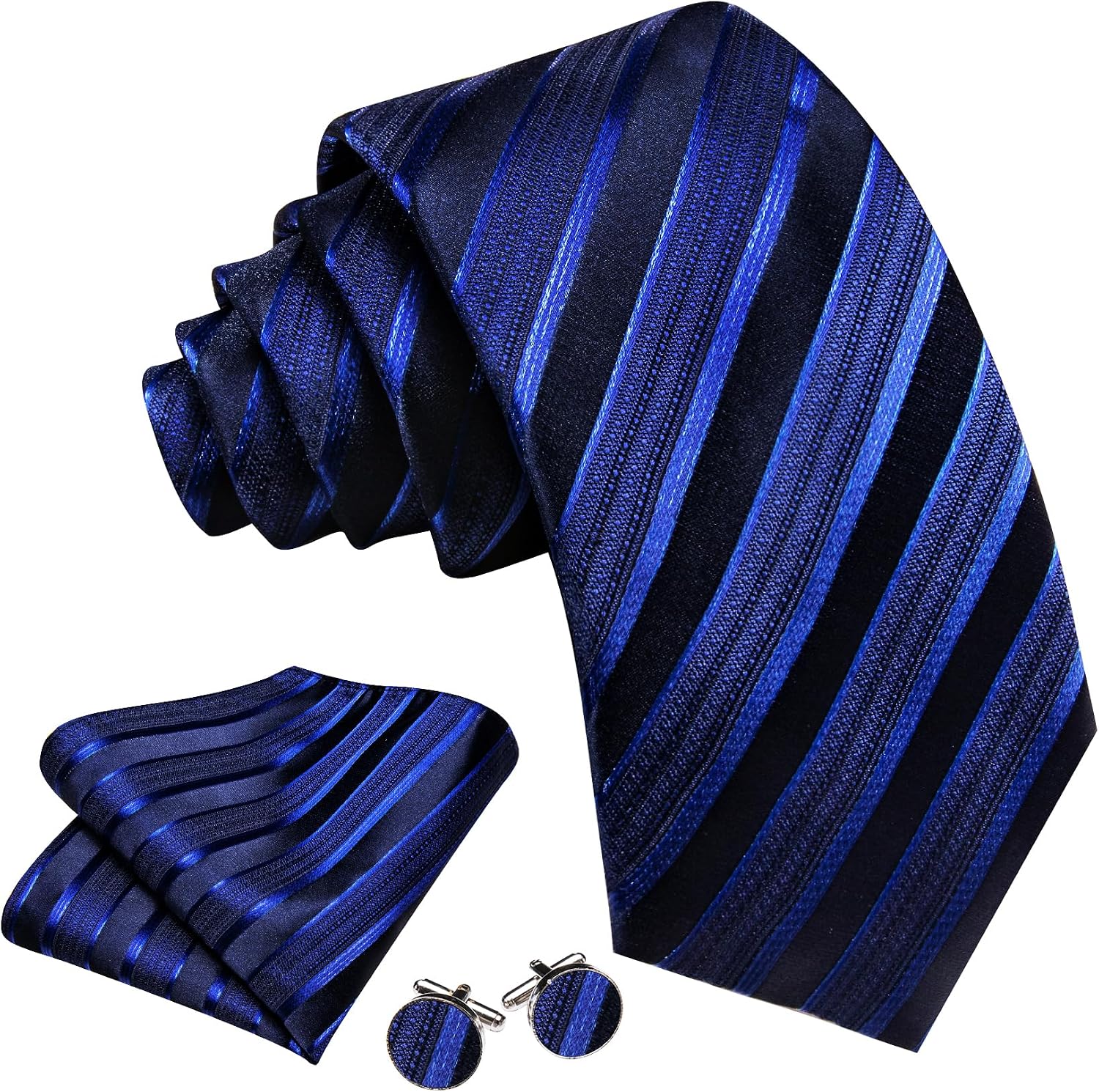 Barry.Wang Plaid Ties for Men Silk Necktie Handkerchief Cuff Links Set