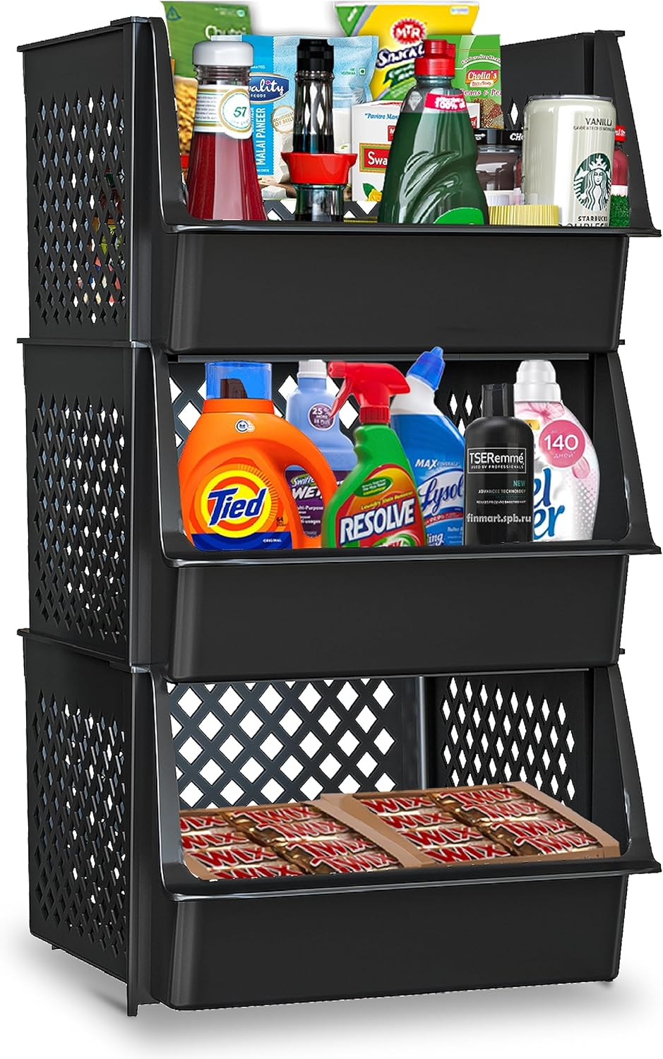 Skywin Stackable Storage Bins Open Front for Pantry Storage, 4 Pack - Black