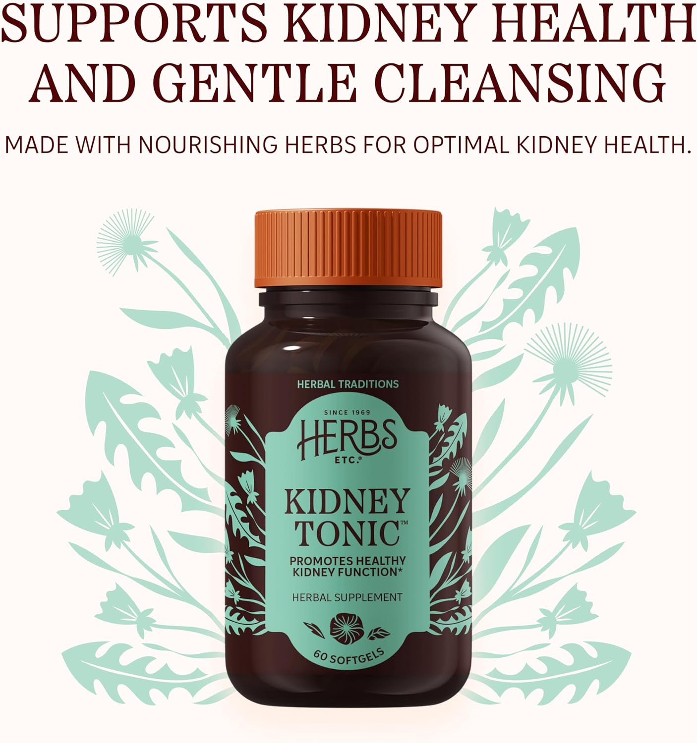 Herbs Etc. Kidney Tonic Softgels - Herbal Supplement for Healthy Kidney Function - Dandelion