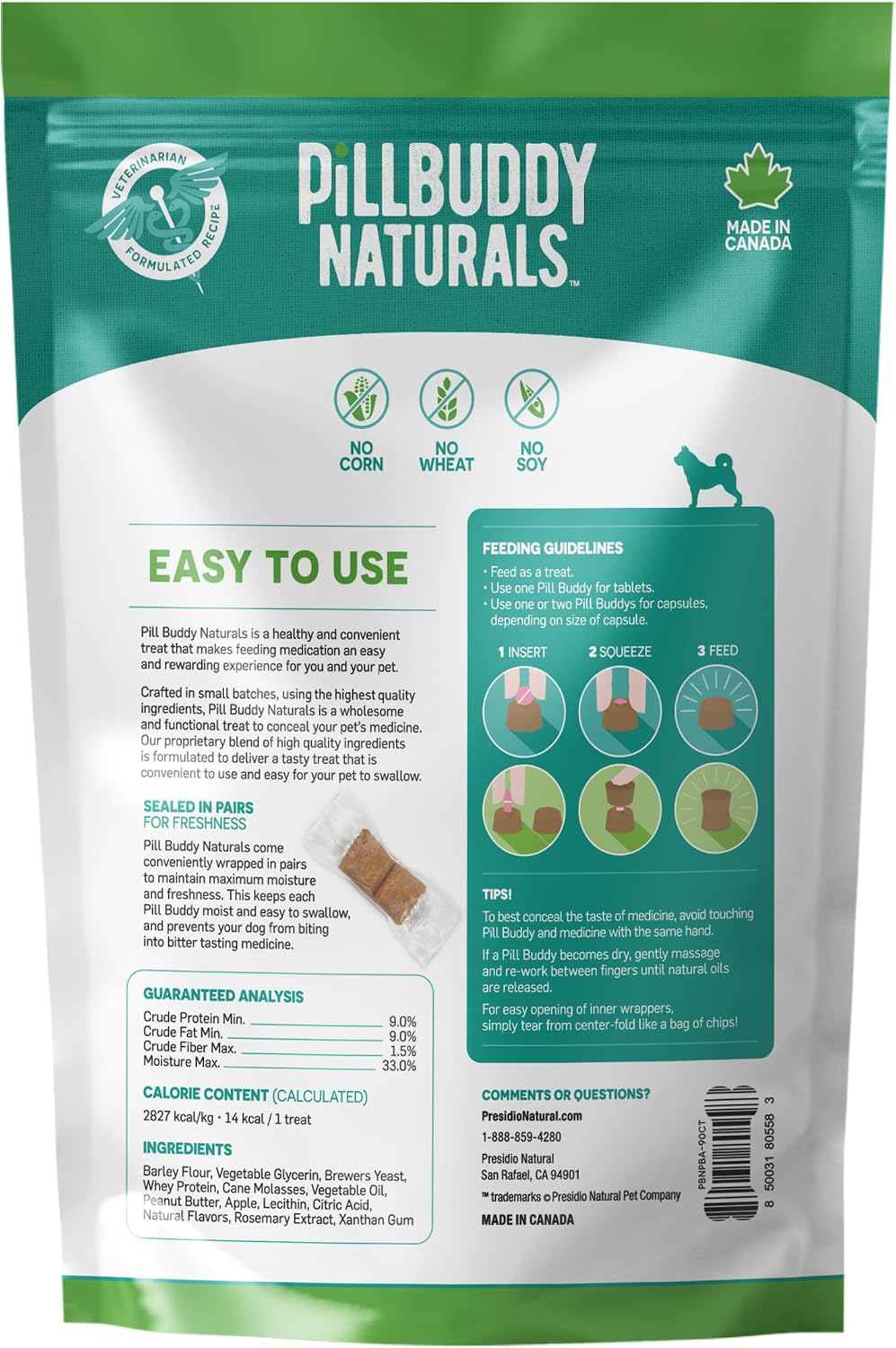Presidio Earthly Pill Buddy Naturals - PB & Banana Recipe Pill Hiding Treats for Dogs - Make A Perfect Pill Concealing Pocket Or Pouch for Any Size Medication - 30 Servings