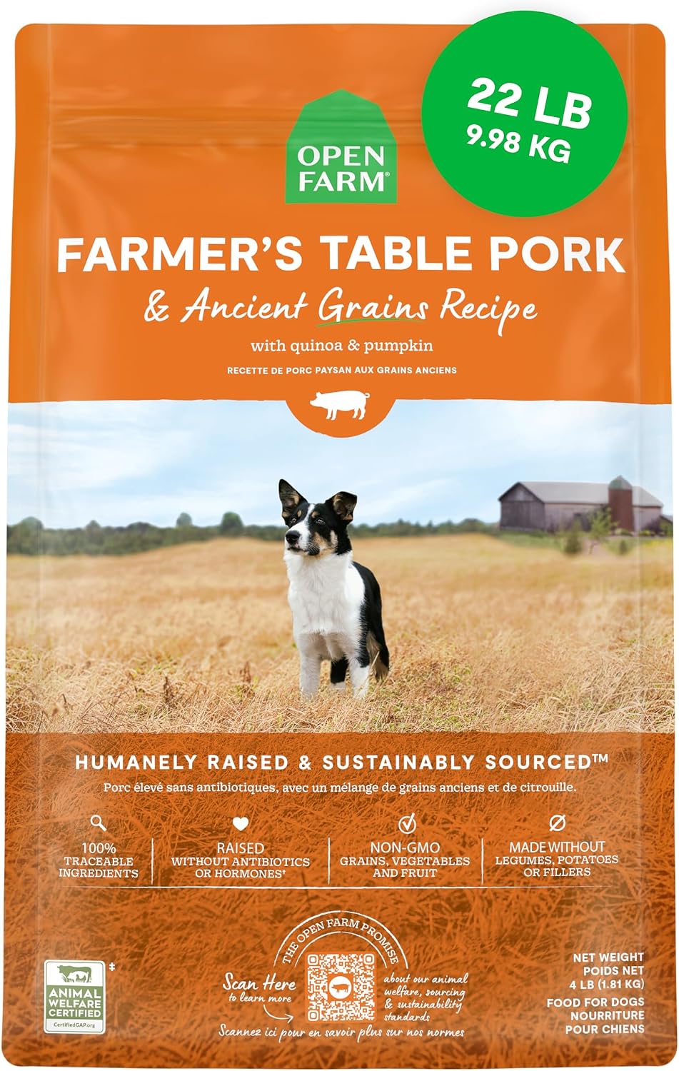 Open Farm Ancient Grains Dry Dog Food, Grass-Fed Beef Kibble, 11lb Bag