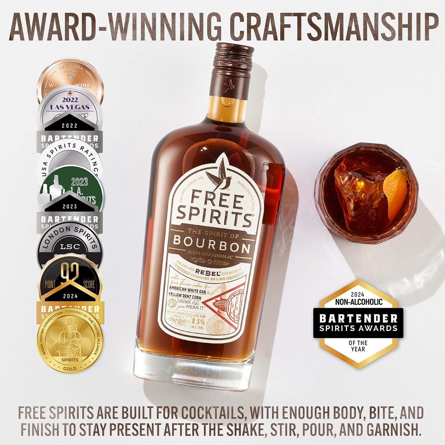 Free Spirits Zero Proof Bourbon Alternative, Whiskey Style Spirit, 750 mL