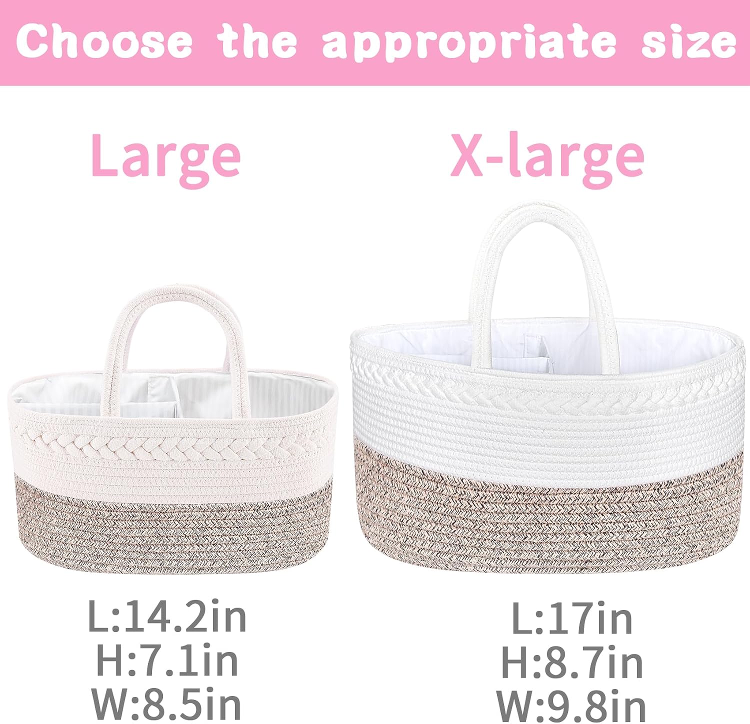 ABenkle Baby Diaper Caddy, Nursery Storage Bin and Car Organizer for Diapers and Baby Wipes, Cotton Rope Diaper Basket Caddy
