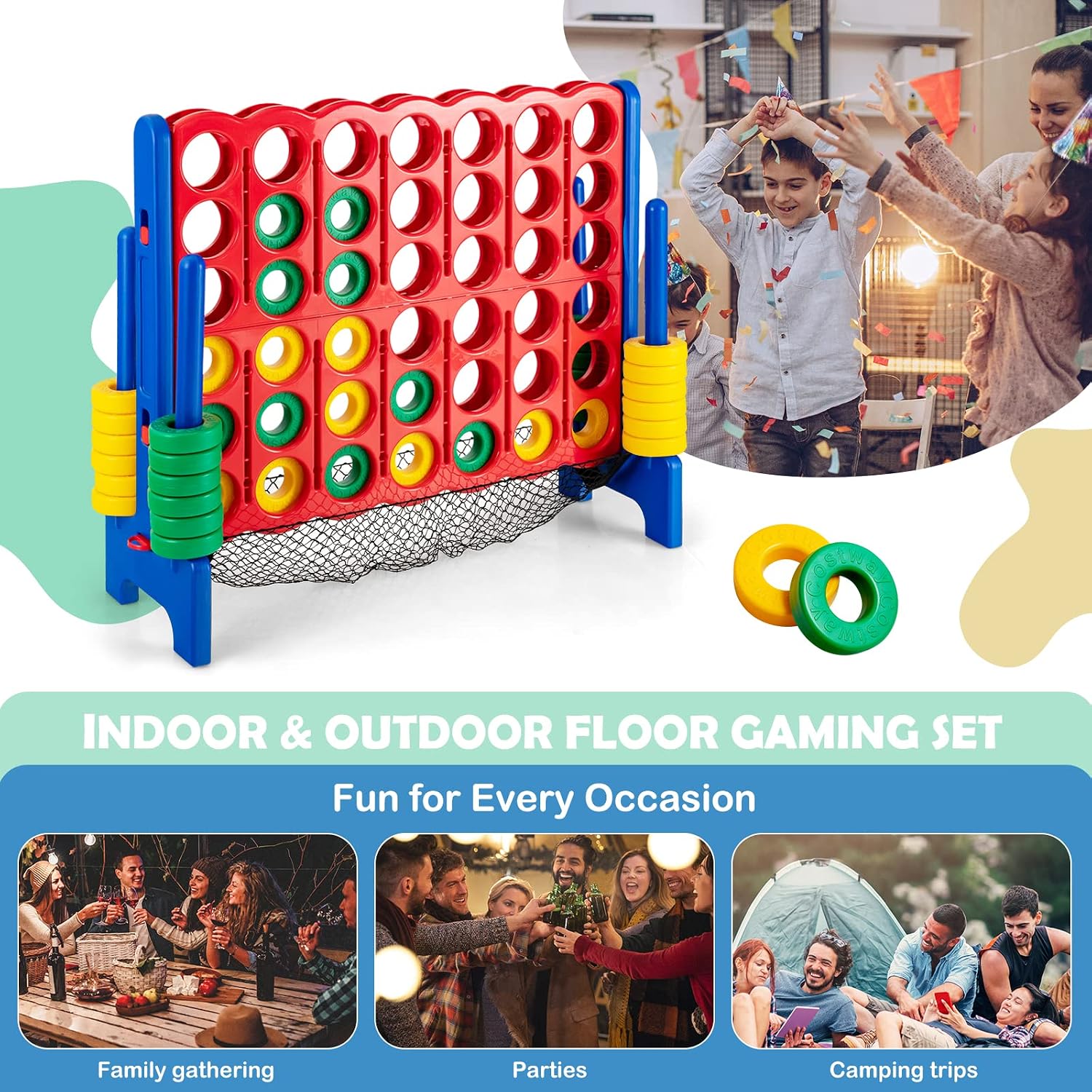 Costzon Giant 4-in-A-Row, Jumbo 4-to-Score Giant Game Set for Kids & Adults, Indoor Outdoor Yard Connect Game