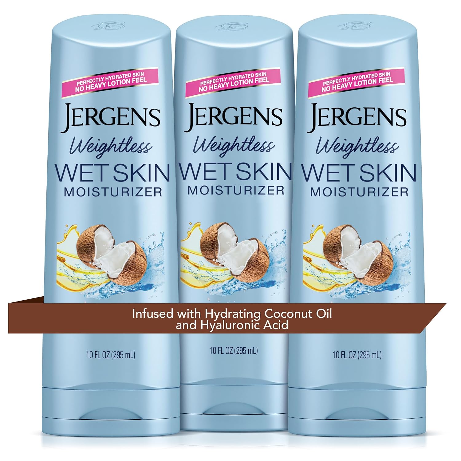 Jergens Wet Skin Body Lotion with Coconut Oil, In Shower Lotion for Dry Skin, Fast-Absorbing, Non-Sticky, Dermatologist Tested, 10 Ounce
