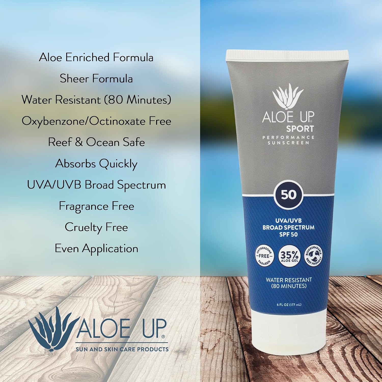 Aloe Up Sport Sunscreen Spray SPF 30, Water Resistant, Non-greasy, 6 oz | Broad-spectrum SPF 30; Water resistant up to 80 min; Non-greasy, With aloe vera gel, fragrance-free