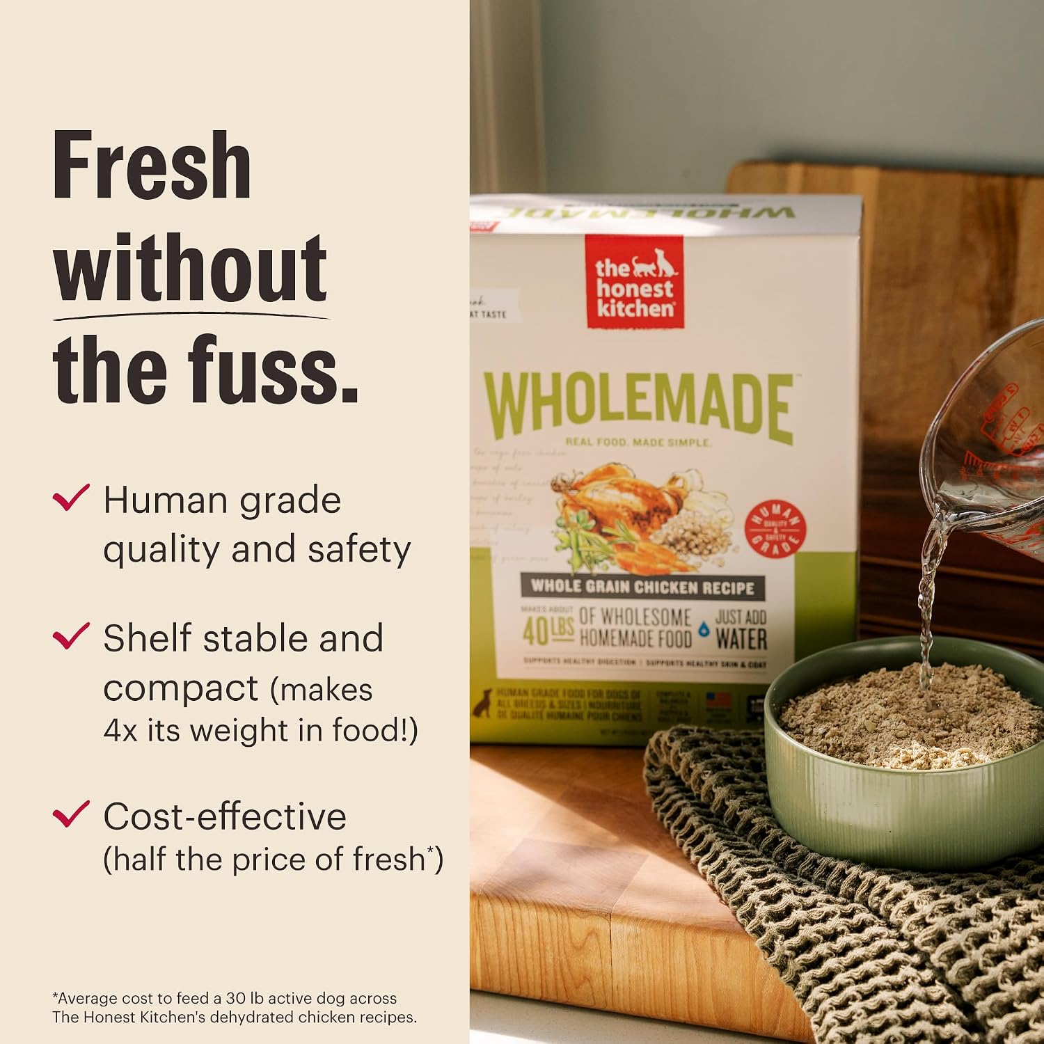 The Honest Kitchen Human Grade Wholemade™ Dehydrated Grain Free Dog Food – Complete Meal or Dog Food Topper – Chicken 4 lb (Makes 16 lbs)