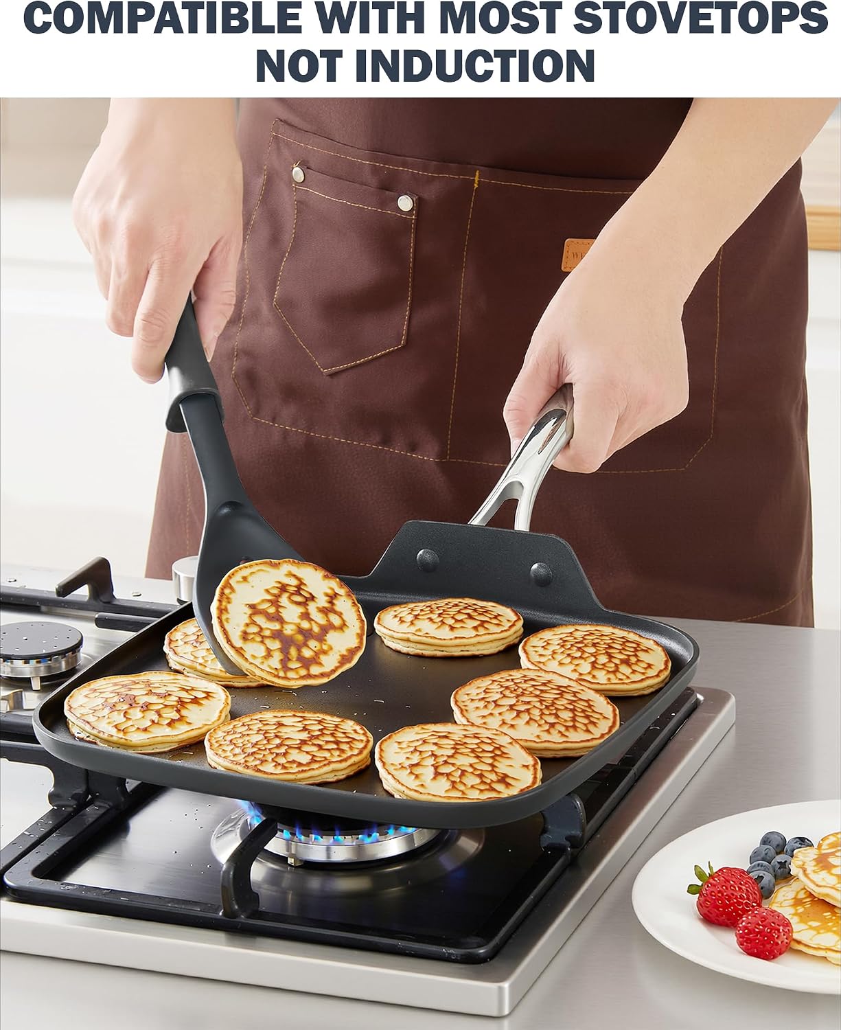 Cooks Standard 11-Inch Square Griddle Pan - Nonstick Ceramic Coated | Hard Anodized, Heavy Duty Aluminum Fry Pan for Breakfast Pancakes Bacon