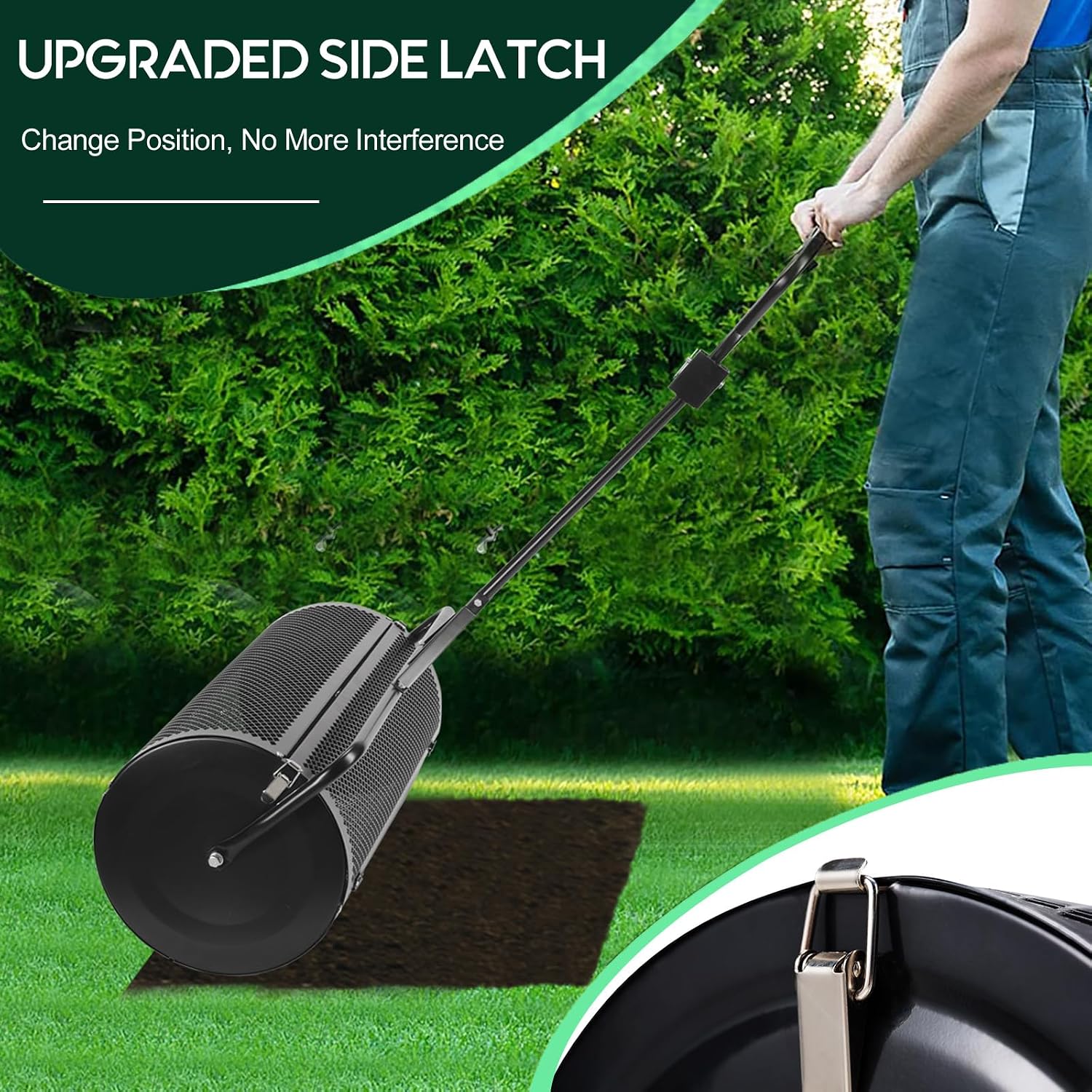 Compost and Peat Moss Spreader with Updated 2 in 1 ATV & T Shaped Handle, 16”WX44”L