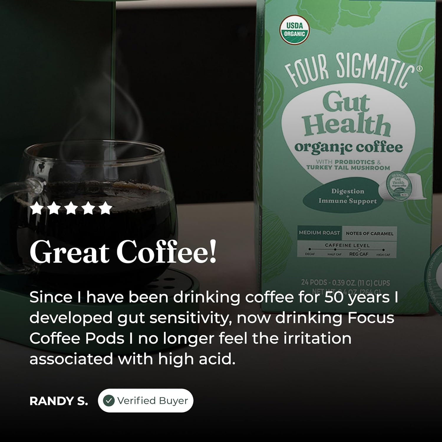 Four Sigmatic Mushroom Coffee K-Cups | Organic Dark Roast Coffee with Lion’s Mane Mushroom Powder & Yacon | Focus & Immune Support | Vegan & Keto
