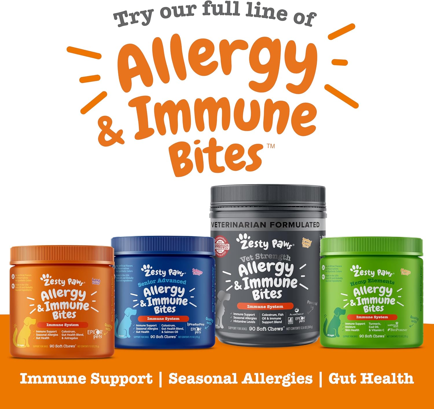 Zesty Paws Allergy Immune Bites - Dog Allergy Chews, Dog Probiotics for Itchy Skin and Ears, Lamb, 90ct