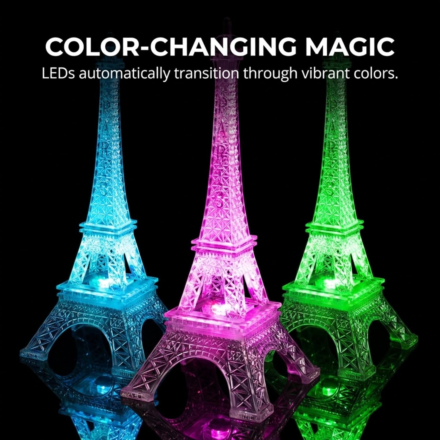 Anderson's Eiffel Tower Centerpiece with Color-Changing LED Lights, 10 inches, Battery-Operated Paris Theme Decoration