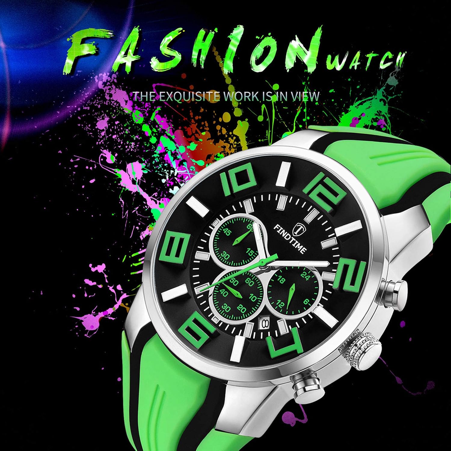 findtime Mens Sport Watches for Men Reloj para Hombre Colorful Cool Unique Analog Stylish Wrist Watch Chronograph for Running Training Stopwatch