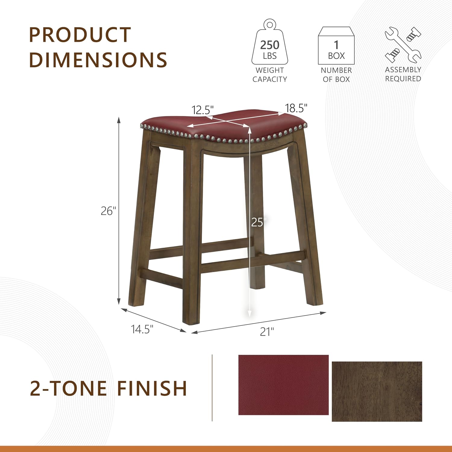 Lexicon Ordway Solid Wood Counter Height Stool - Saddle Kitchen Stool Counter Height Stools for Dining, Armless Chair Seating Options, Perfect for Casual Entertaining Spaces, 25" SH, Black