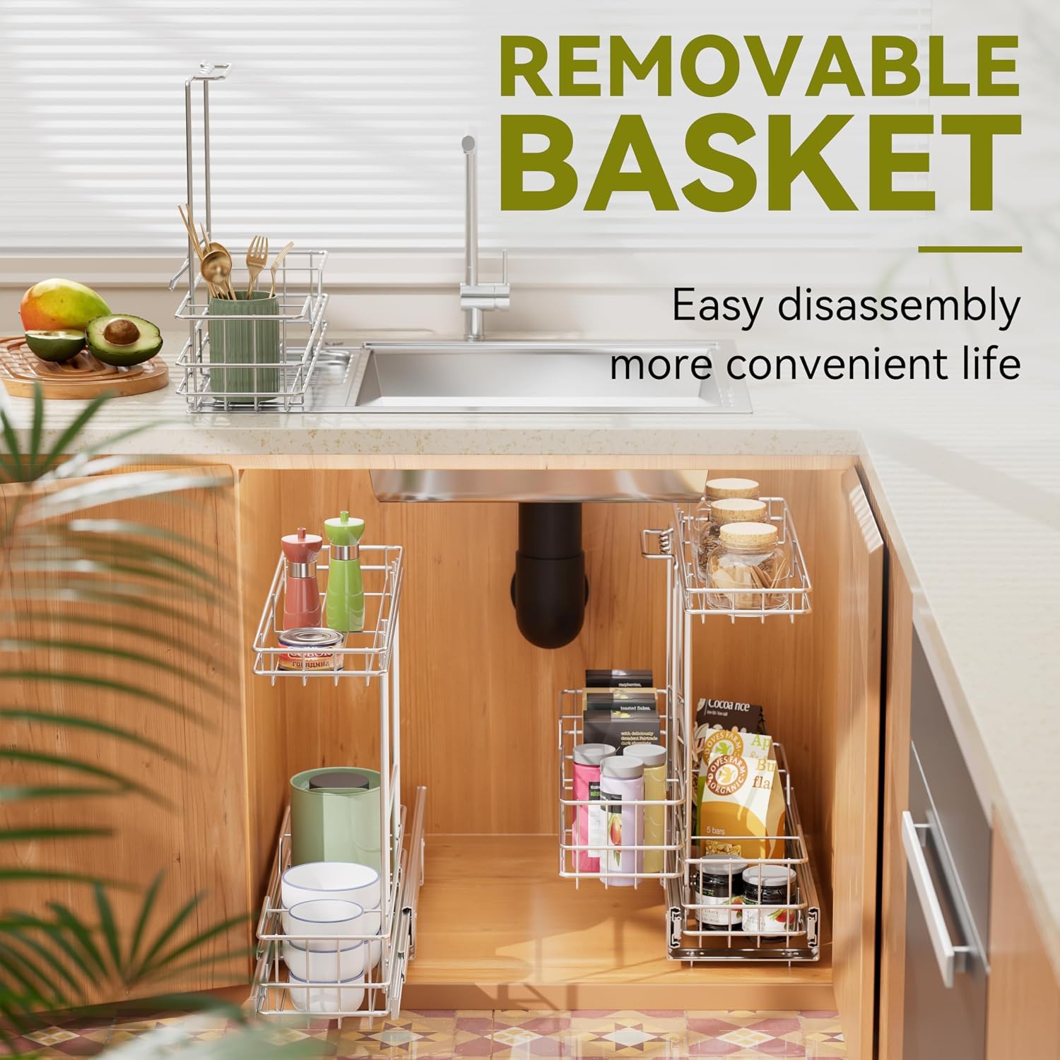 Under Sink Organizer 9" W X19 D, Pull Out Cabinet Organizer 2 Tier