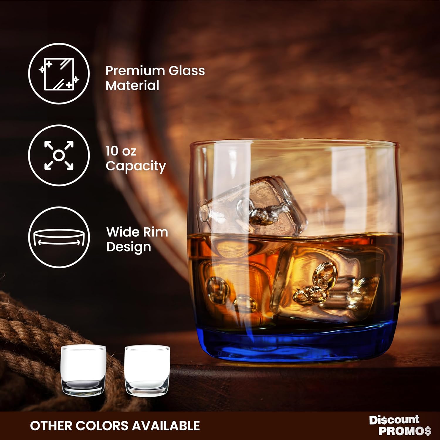 DISCOUNT PROMOS Custom Whiskey Glasses 10 oz Set of 10/50/100, Personalized Bulk Pack - Heavy Base Old Fashioned Glass, Perfect for Scotch, Bourbon