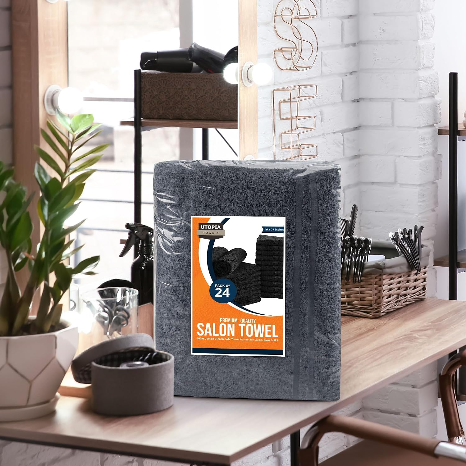 Utopia Towels Bleach Proof Salon Towels, Pack of 24, 16x27 in, Black | Bleach Safe 100% Cotton Salon Towels - Super Absorbent, Durable Ideal for Salon