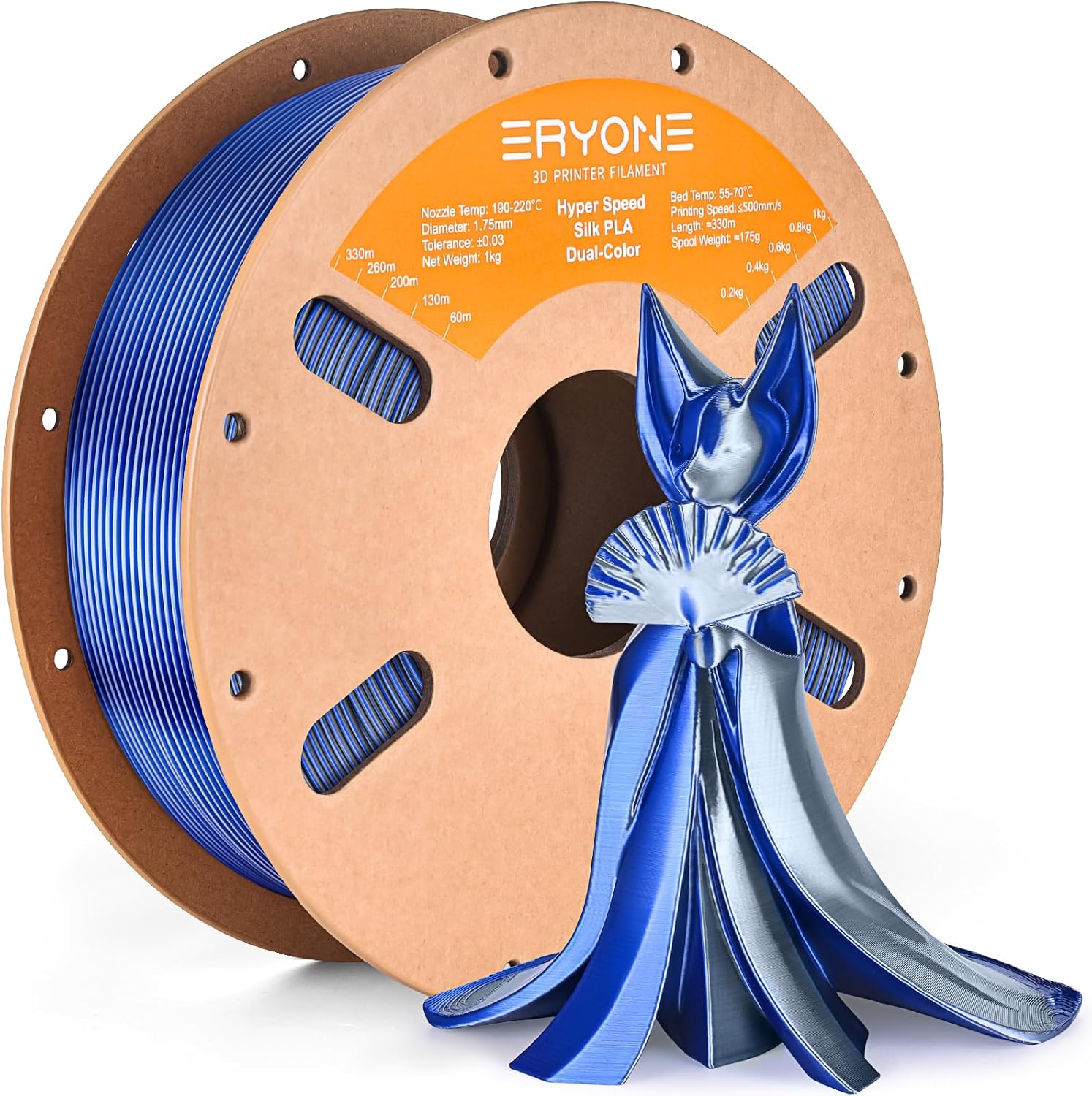 ERYONE Silk Filament PLA+ 1.75mm Upgraded Shiny 3D Printer Filament, Gloss Finish, Fit Most FDM Printer Stable Printing,1kg (2.2LBS)/Spool, Silver