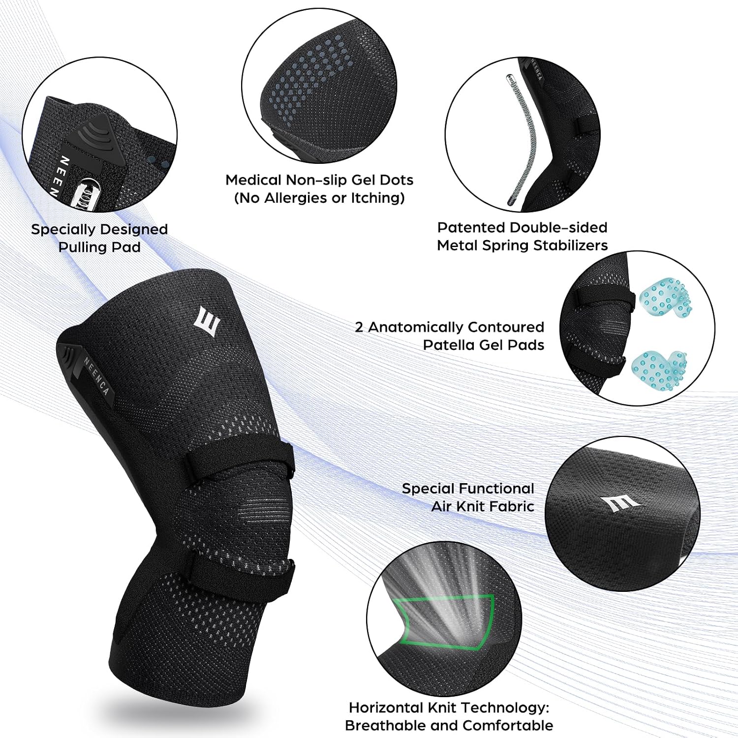 NEENCA Knee Braces for Knee Pain Relief, Compression Knee Sleeves with Patella Gel Pad & Side Stabilizers, Knee Support for Weightlifting, Running