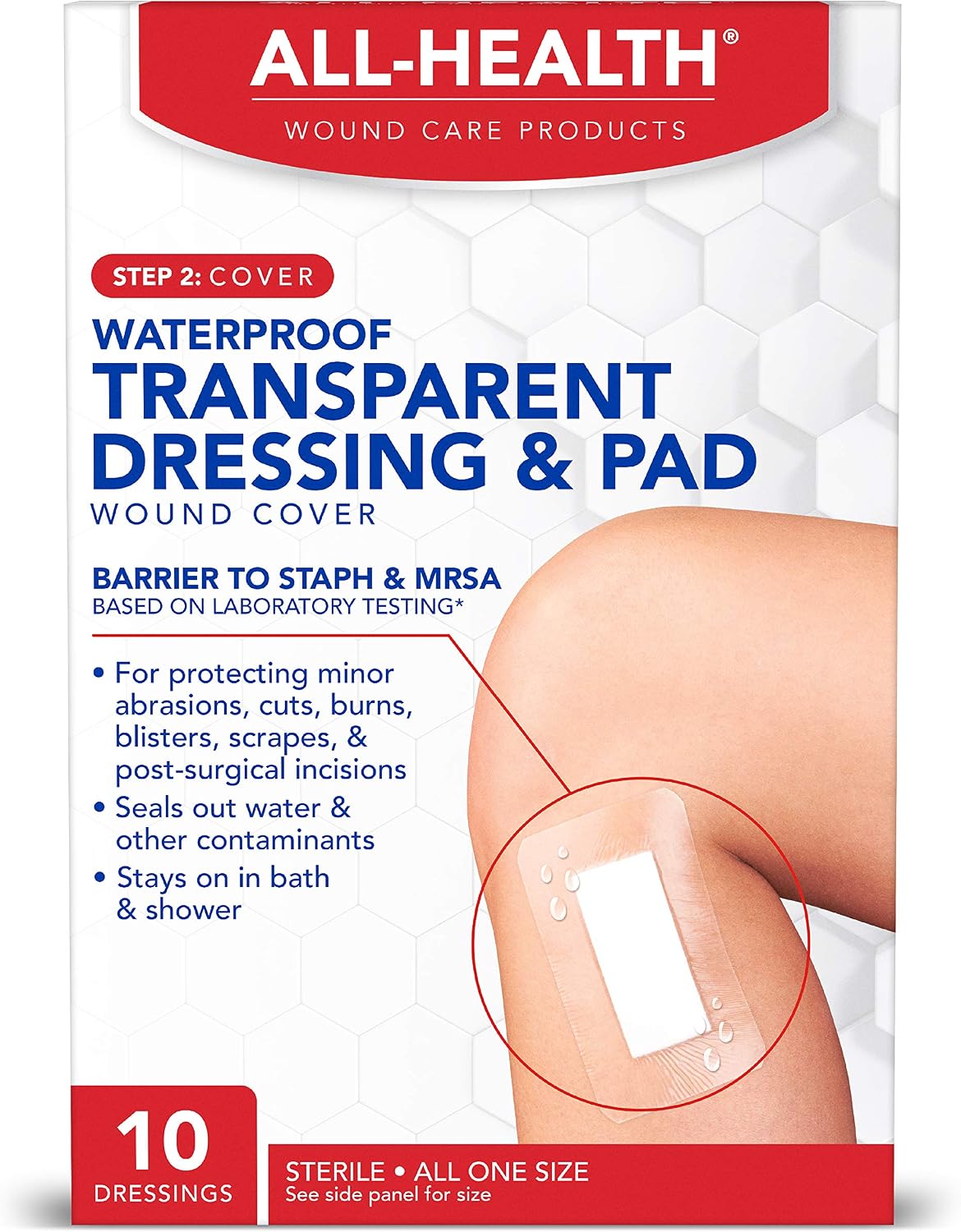All Health Waterproof Transparent Dressing & Pad, 2.375in x 4in, 10 Count