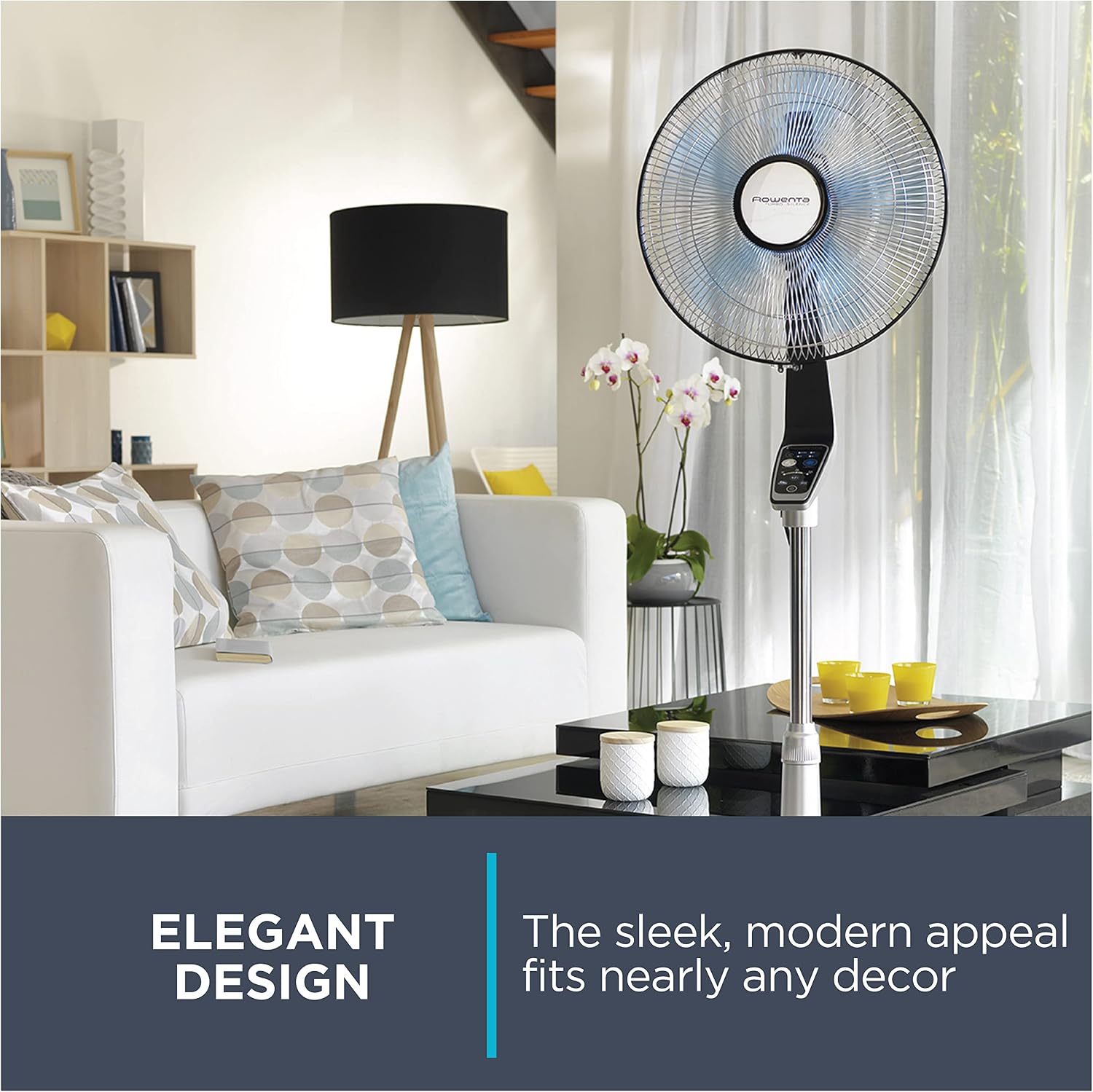 Rowenta, Desk Fan, Turbo Silence Table Fan with Remote, 18 Inches, Ultra Quiet Fan for Bedroom, Oscillating, Portable, 5 Speeds, Black, Indoor, VU2660