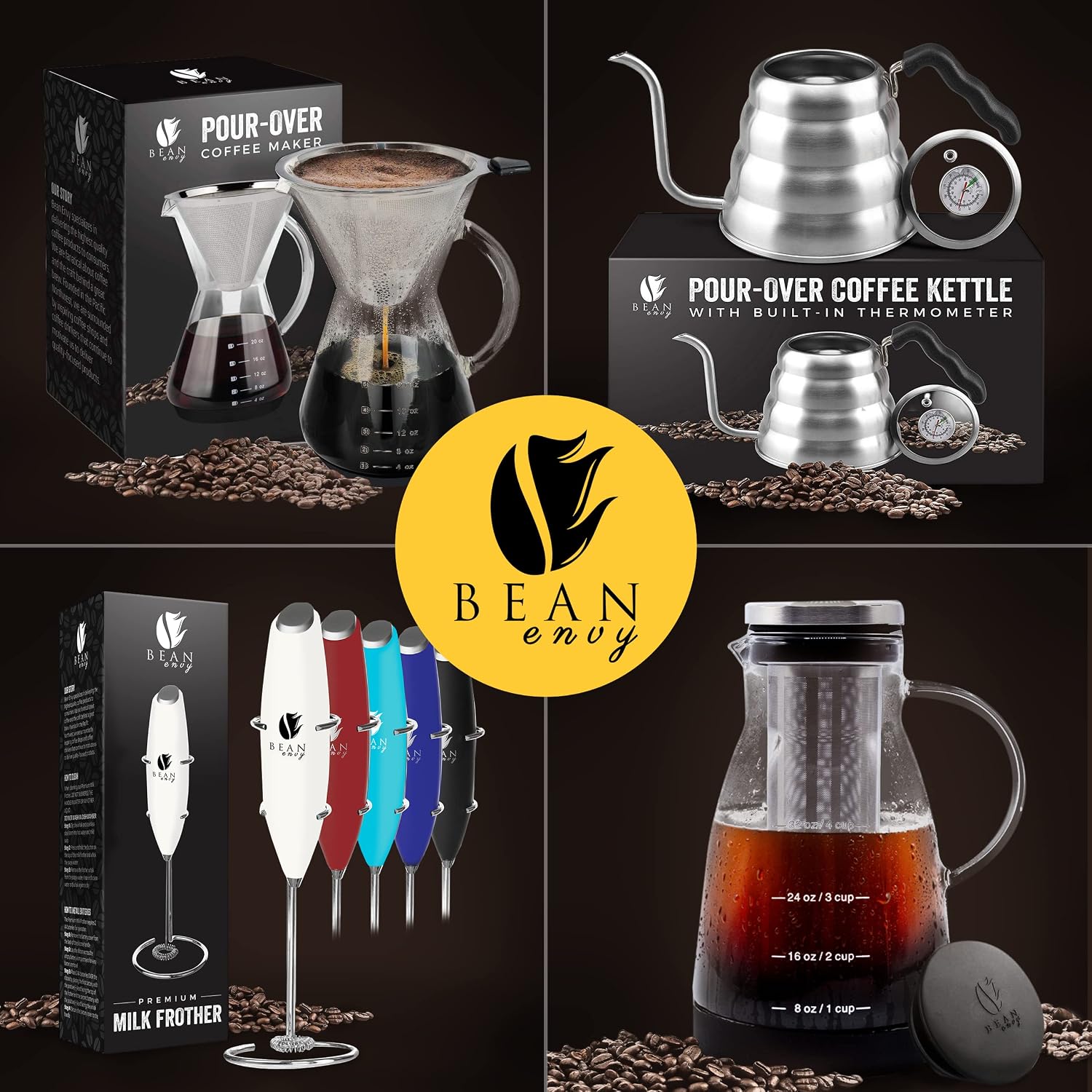 Bean Envy Pour Over Coffee Maker - Glass Dripper with Steel Filter 20 Oz | Dishwasher Safe, Borosilicate Carafe, Reusable Stainless Mesh, Non-Toxic