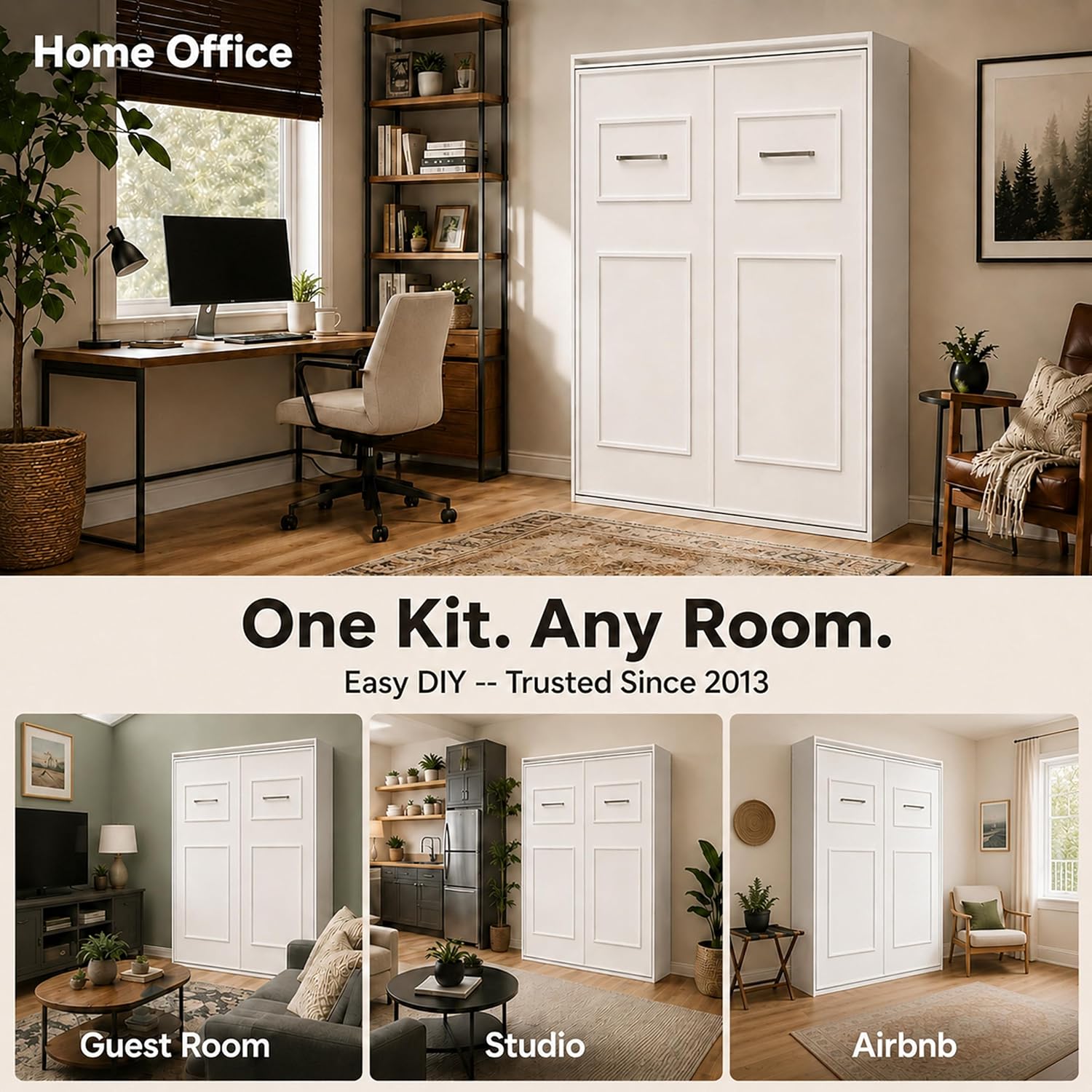 Queen Size Murphy Bed Hardware Kit — Vertical Wall Bed Frame | DIY Murphy Bed Kit with Gas Pistons + 3 Step-by-Step Guides | Made in North America | Hideaway Bed Mechanism