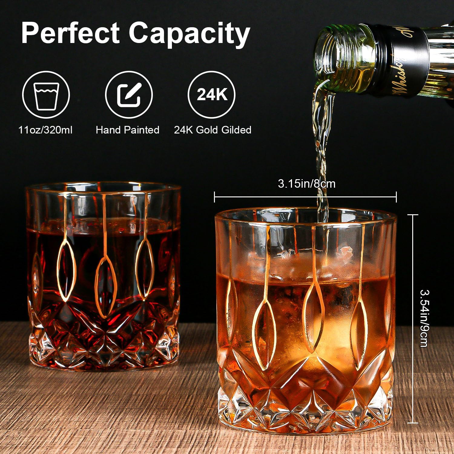 GLASKEY 12 oz Storm Japanese Whiskey Glasses Set of 4, Unique Cognac Glasses, Heavy Thick Bottom Bar Glass for Scotch Bourbon Rum Gin Water Cocktail,Gifts Men Gifts Ideas