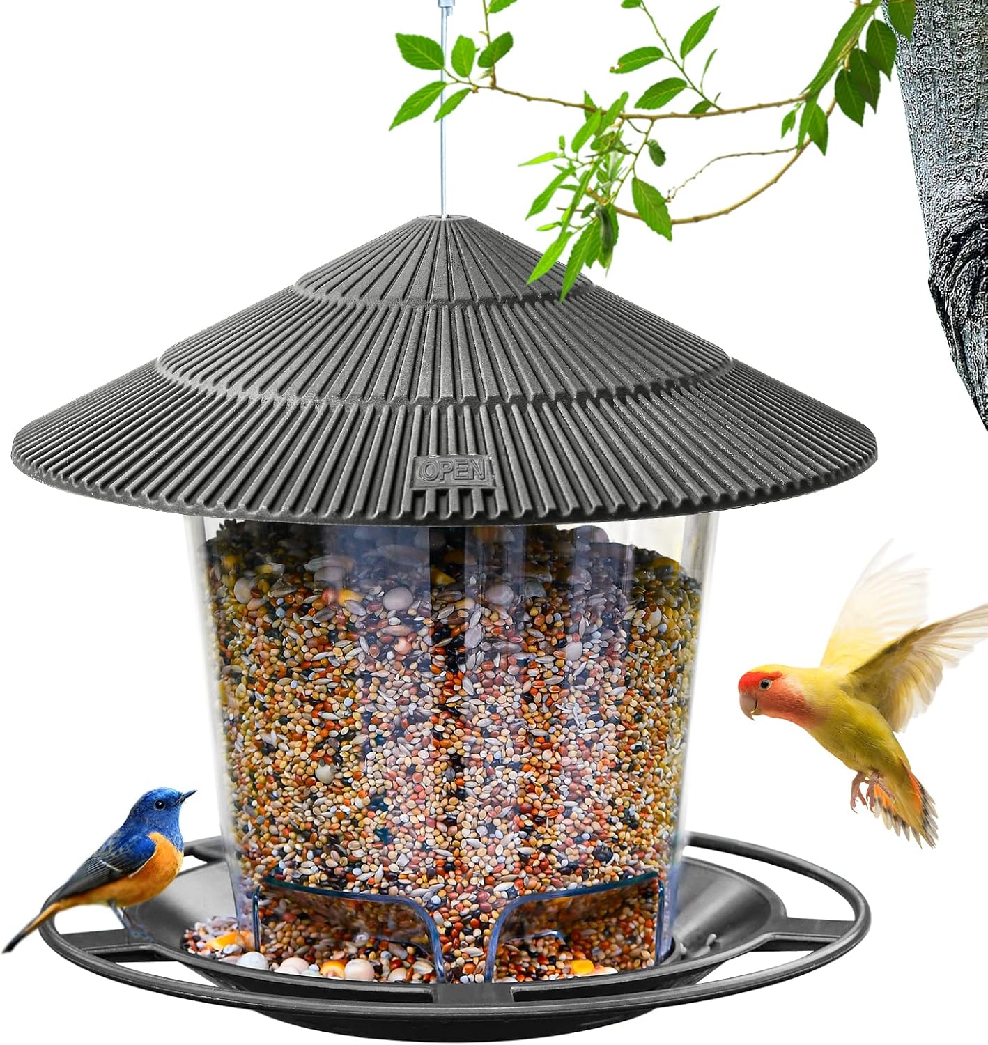 Hanizi Bird Feeder Outdoor Hanging for Wild Bird Seed, Brown
