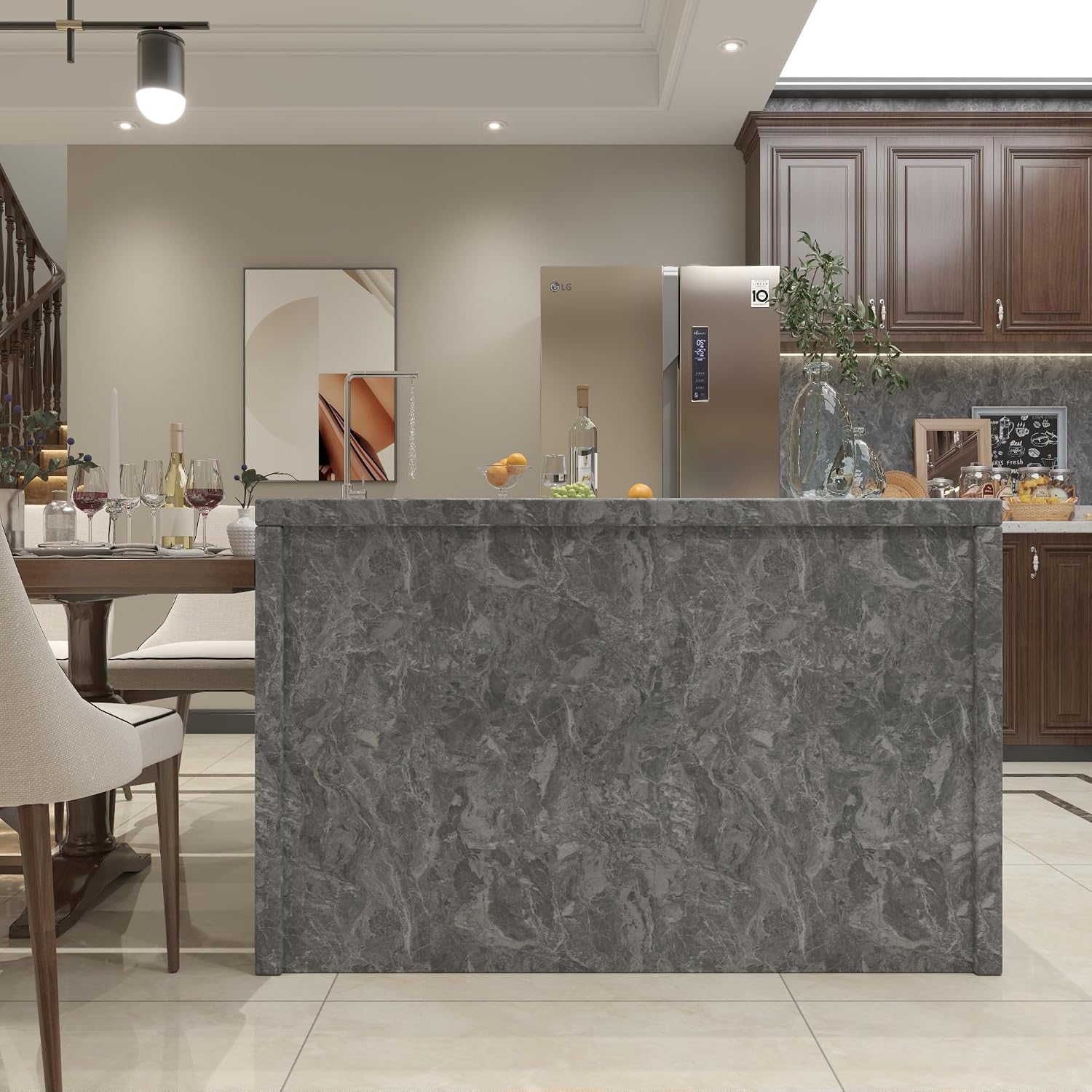 BAYYA Extra Wide Countertop Contact Paper Marble Peel and Stick Wallpaper | Grey Thicken Matte 48x354inch Gray Kitchen Peel and Stick Countertops Bathroom Self-Adhesive Waterproof Marble Vinyl Wrap