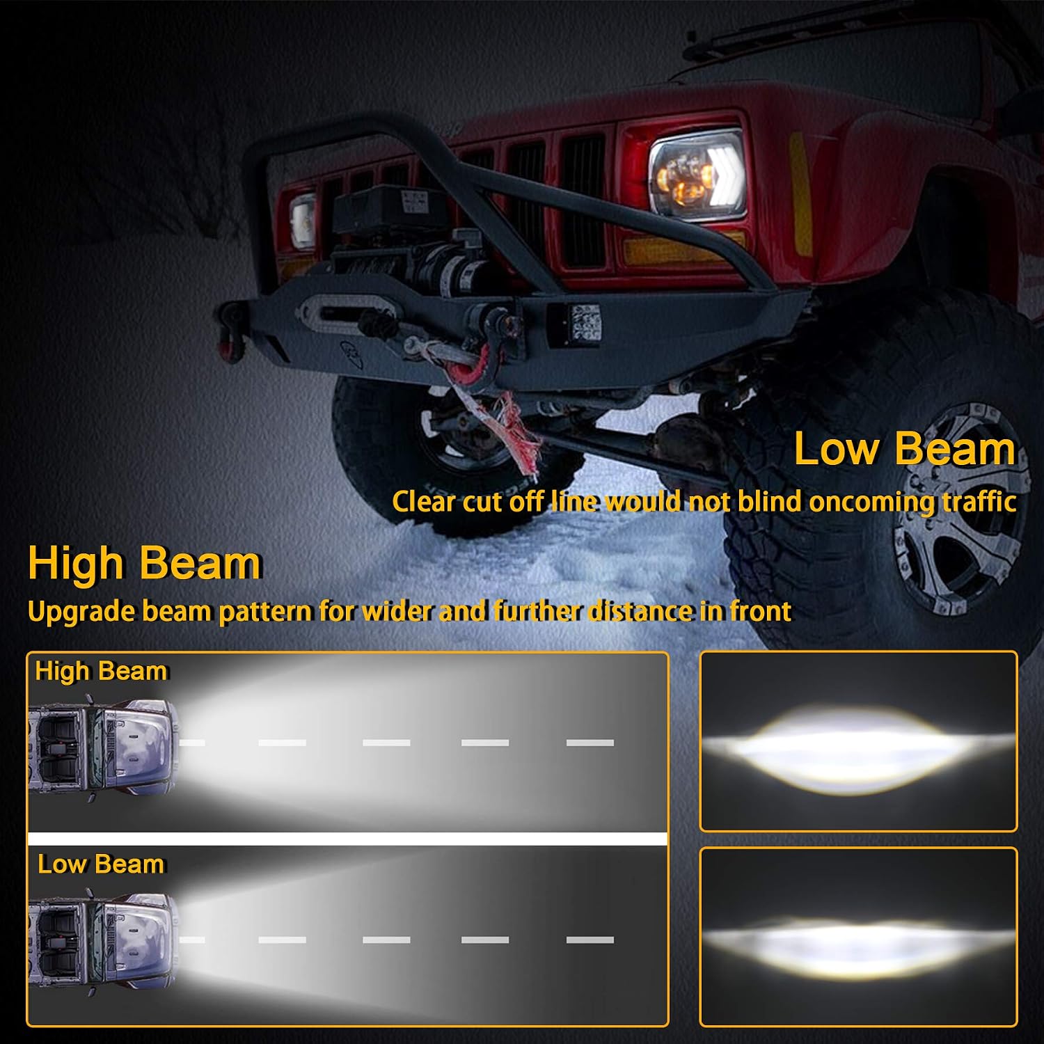 OVOTOR 5x7 7x6 LED Headlights 55W H6054, Triple Arrow DRL Turn Signal