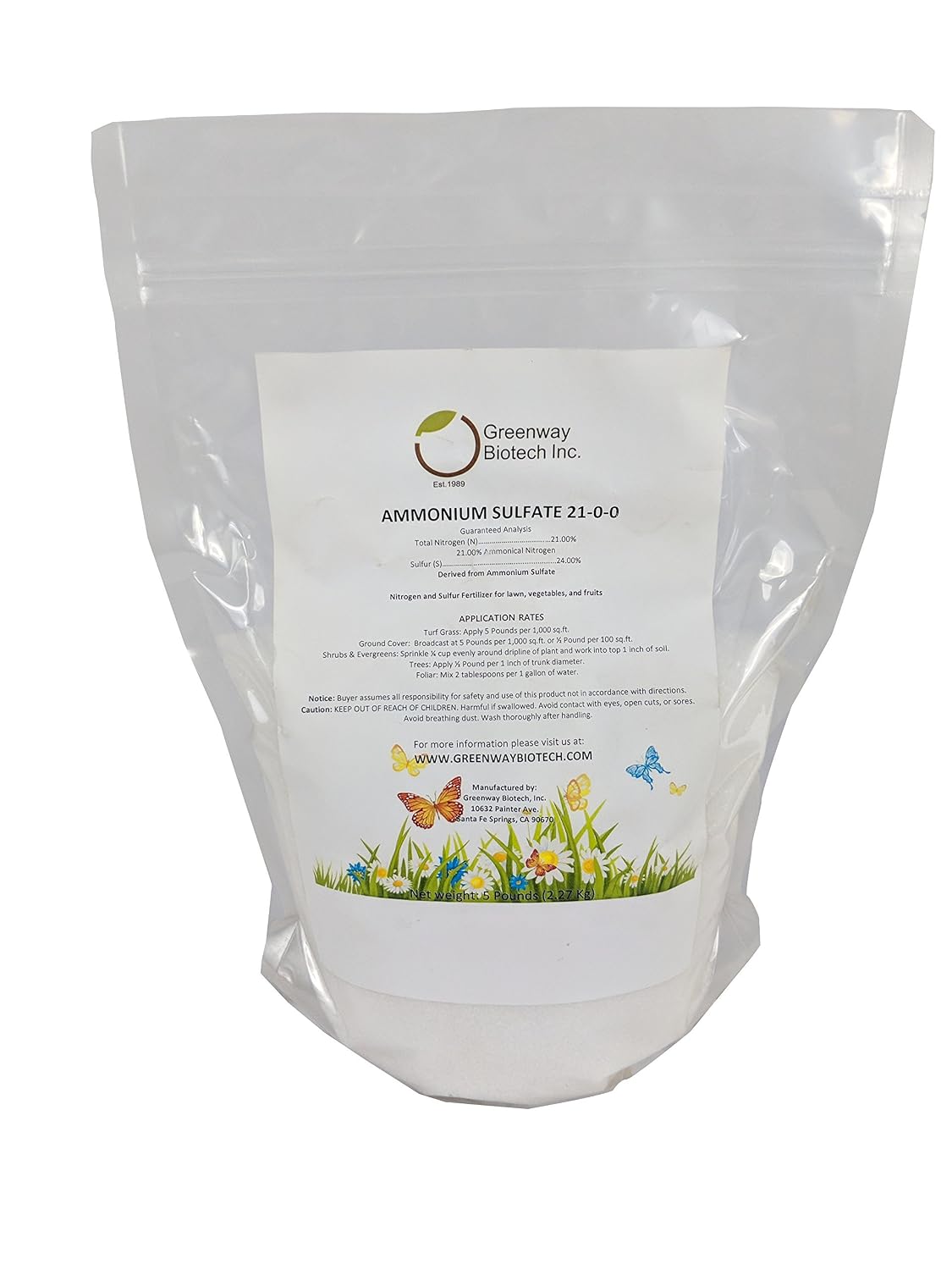 Greenway Biotech, Inc. Ammonium Sulfate 21-0-0 Fertilizer Contains 21% Water Soluble Nitrogen&24% Sulfur Suitable for Acid Loving Plant- Lawn Fertilizers to Lower pH Level in Alkaline Soil (25 Pound)
