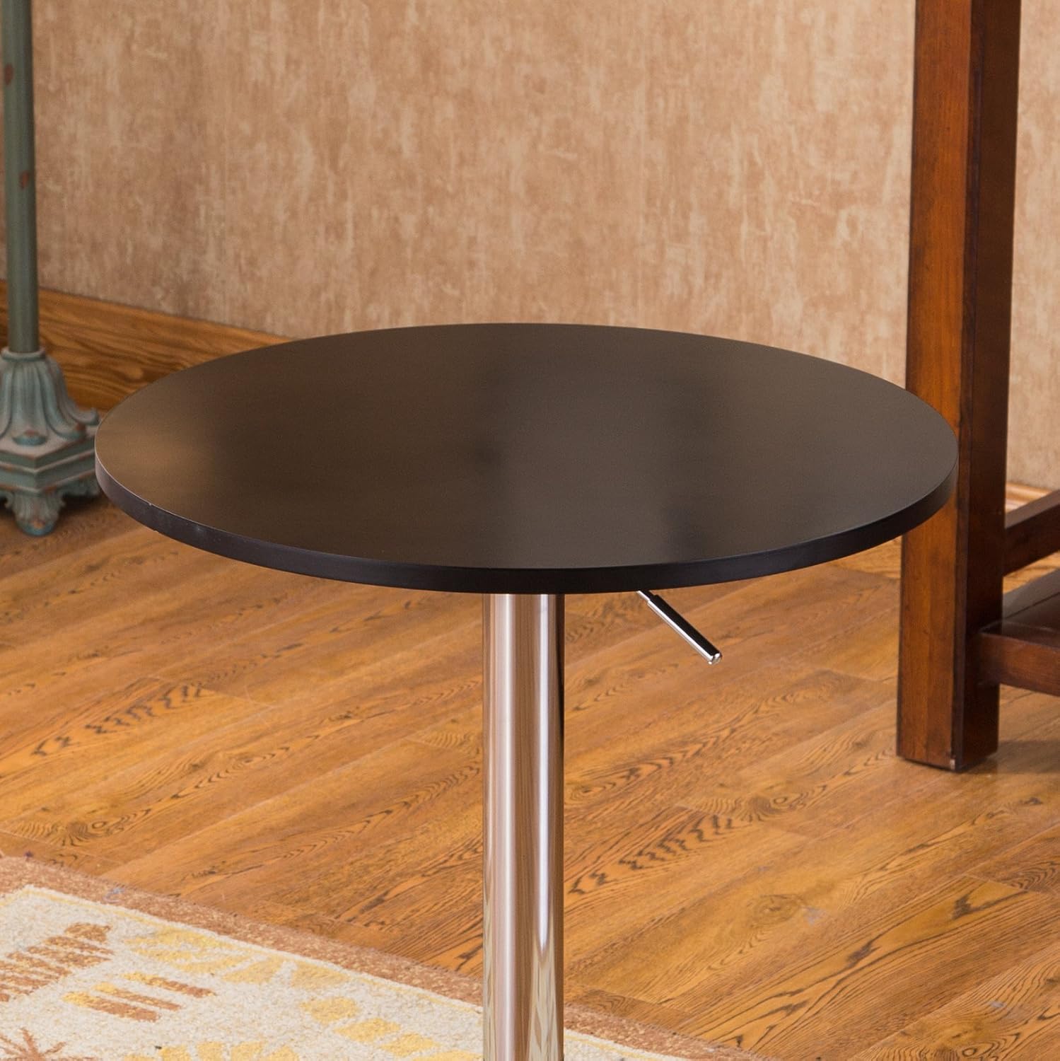 Roundhill Furniture Adjustable Height Wood and Chrome Metal Bar Table, White