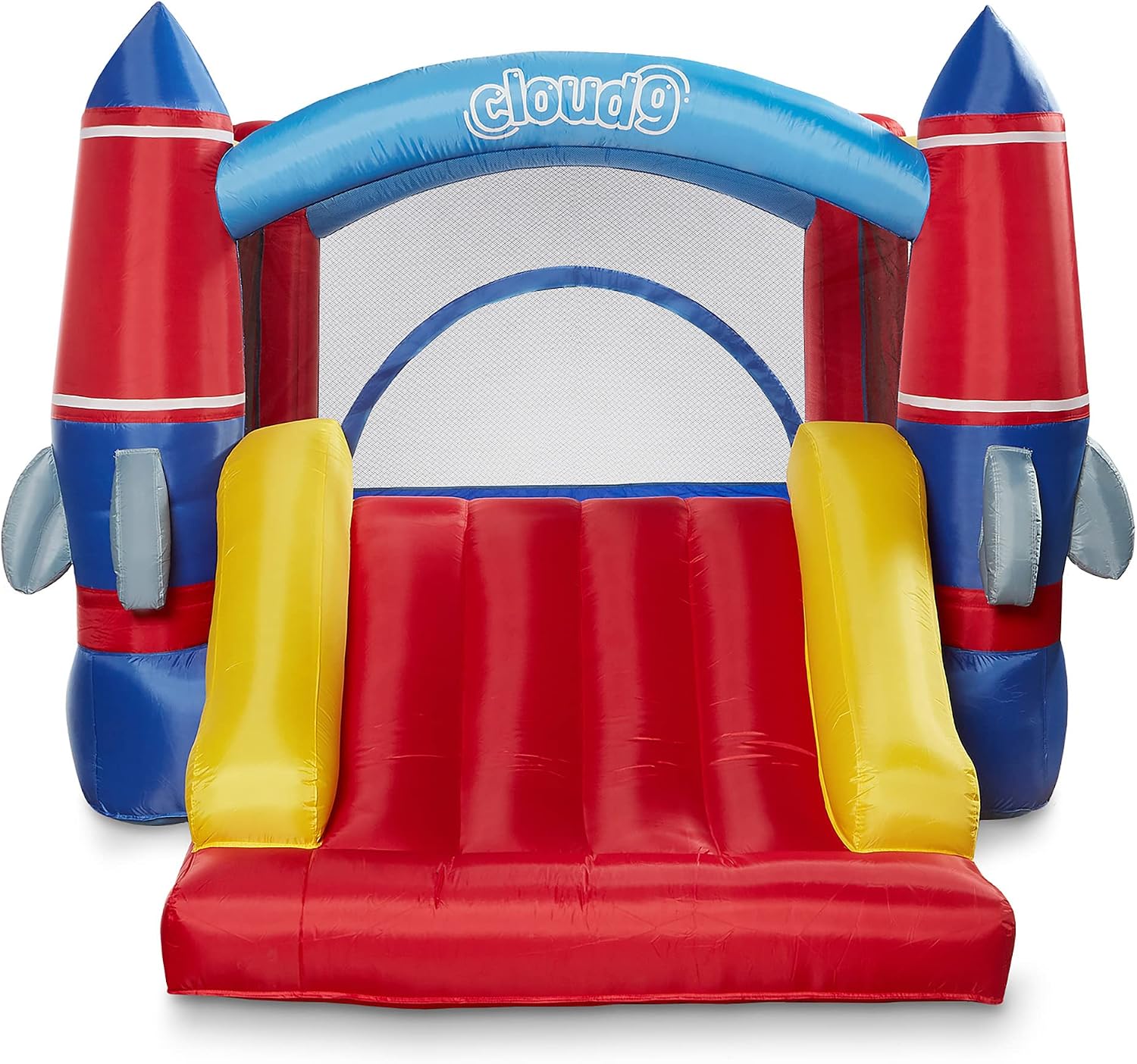Cloud 9 Inflatable Bounce House and Blower, Rocket Theme Bouncer for Kids with Slide, Includes Stakes and Repair Patches