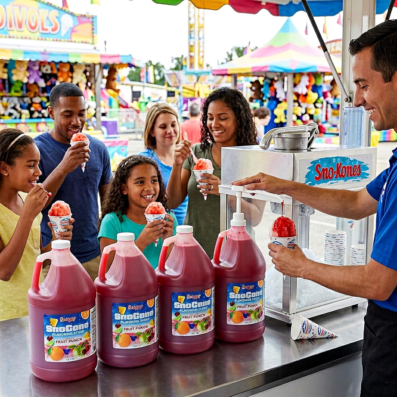 Snappy Fruit Punch Sno Cone Syrup, 1 Gallon 4 Pack, Ready to Use for Snow Cone Machines and Shaved Ice