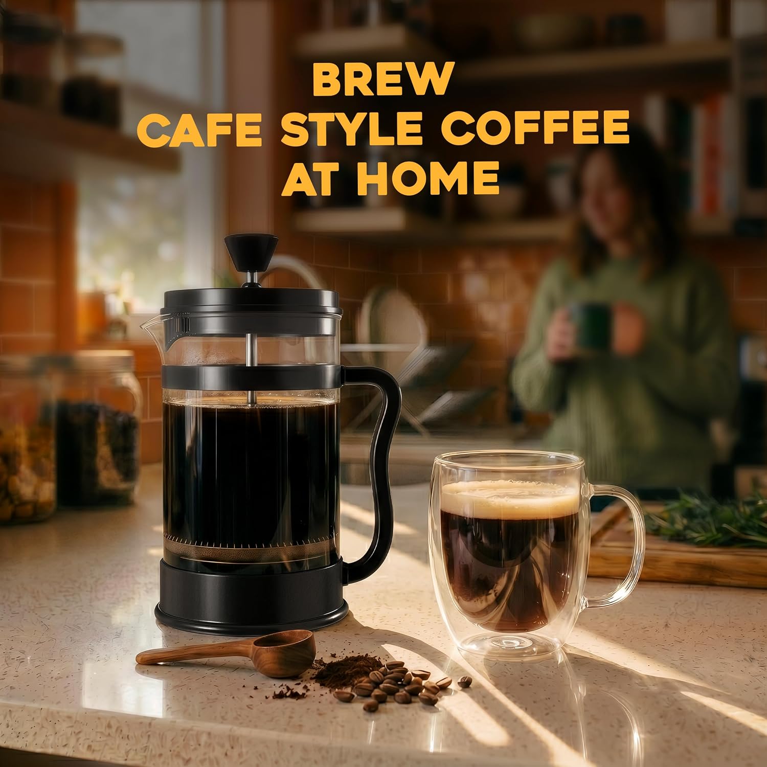 Utopia Kitchen Borosilicate Glass French Press Coffee Maker 34 Oz, Black | Heat-Resistant Cafetiere & Tea Maker, Thickened Glass Coffee Press for Travel and Camping