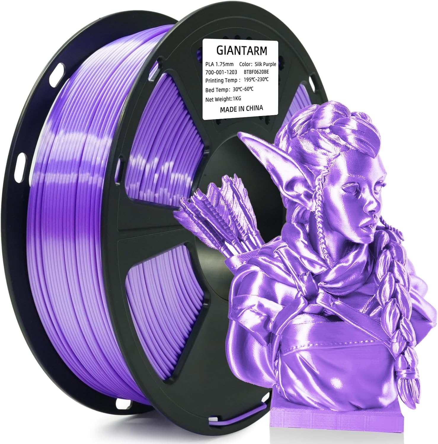 GIANTARM 3D Printer Filament, Silk Gold Pla Filament, 1Kg(2.2lbs) Spool, 1.75mm Dimension Accuracy +/- 0.03mm, 3D Printing Filament