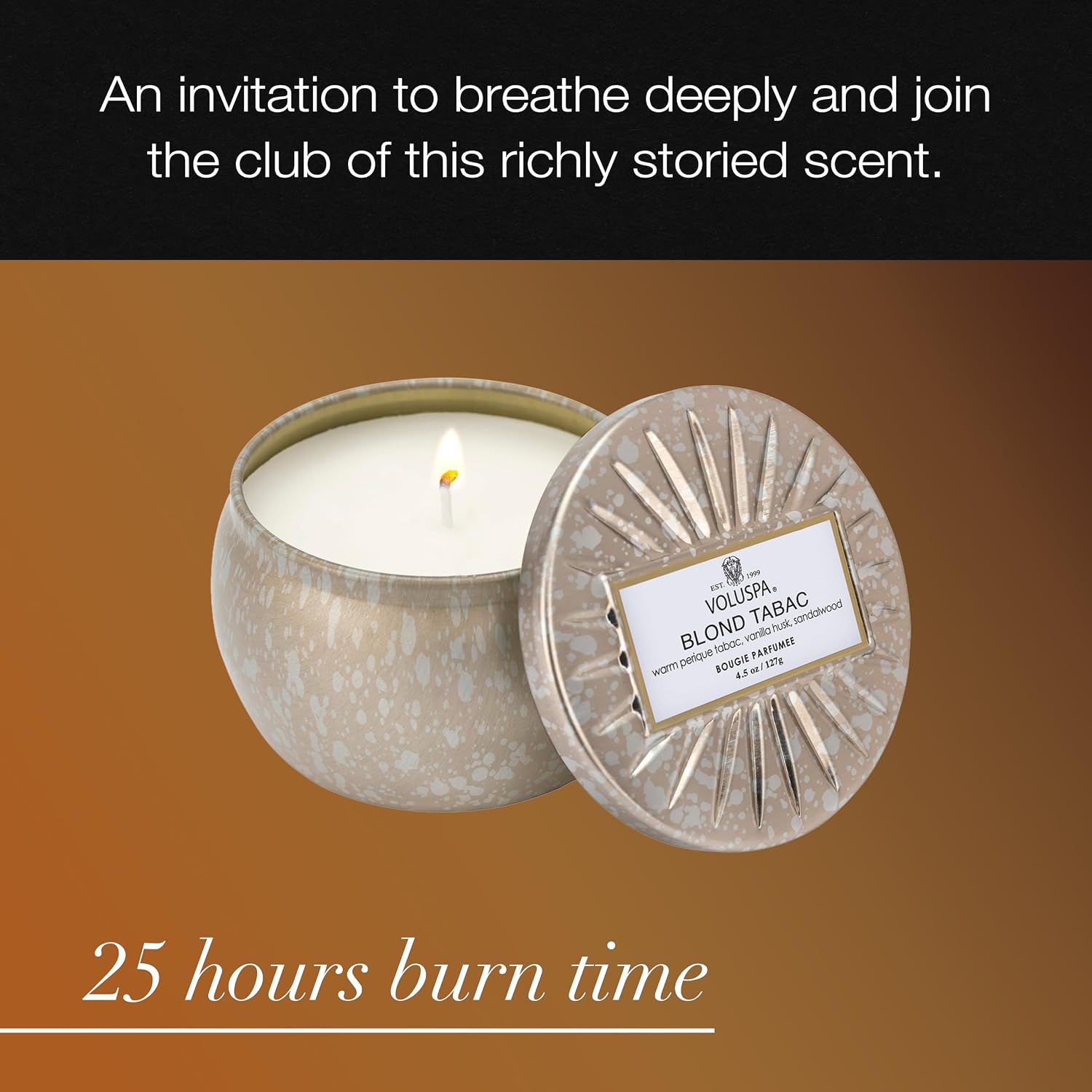 Voluspa Bourbon Vanille, Mini Tin Candle, 4 oz, 25 Hour Burn Time, Coconut Wax for Clean Burning, Handcrafted in the USA