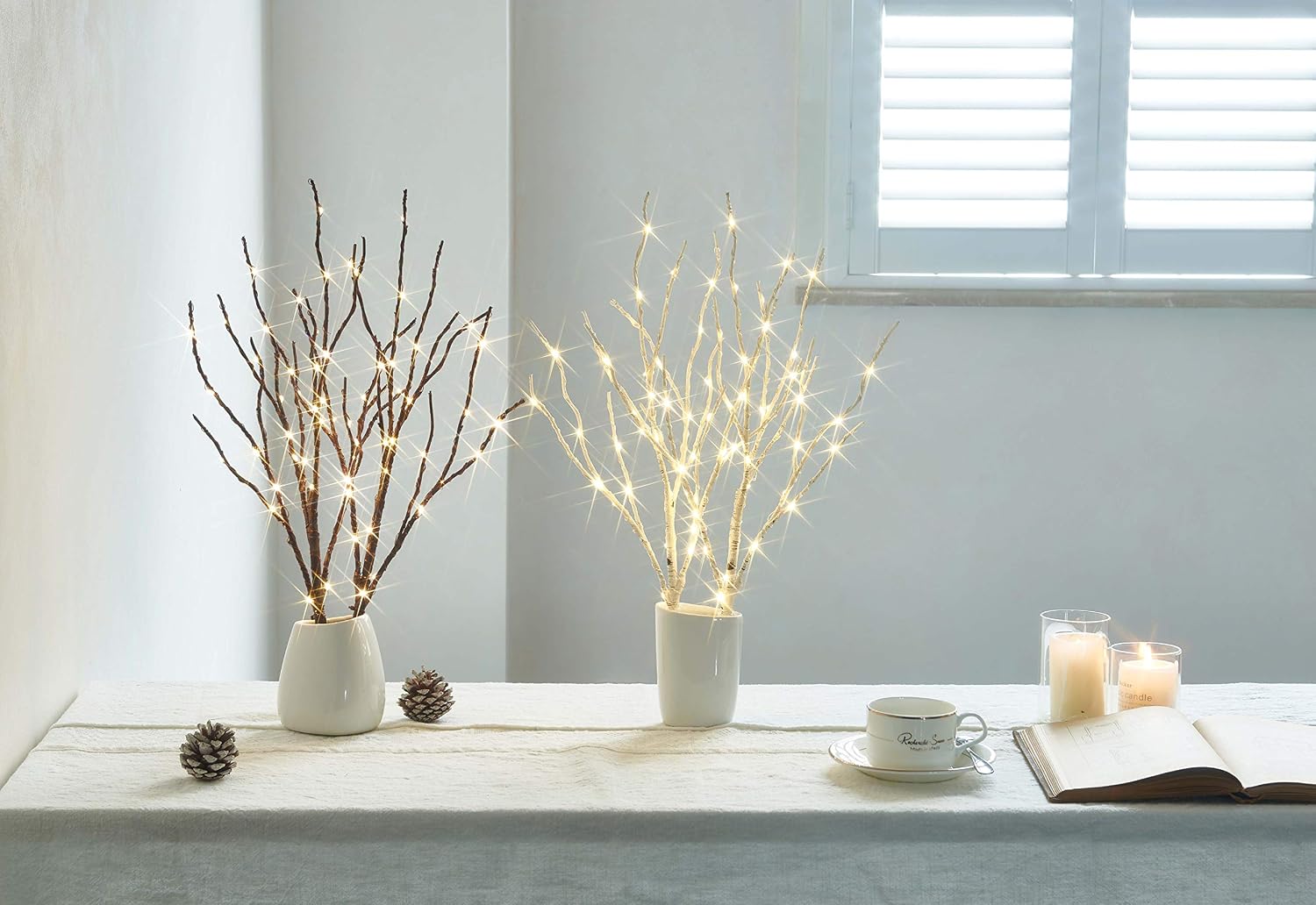 Fudios Lighted Branches with Timer 70 LED Fairy Lights 18in Battery Operated, Willow Branches with Lights for Vase Christmas Holiday Home Decor