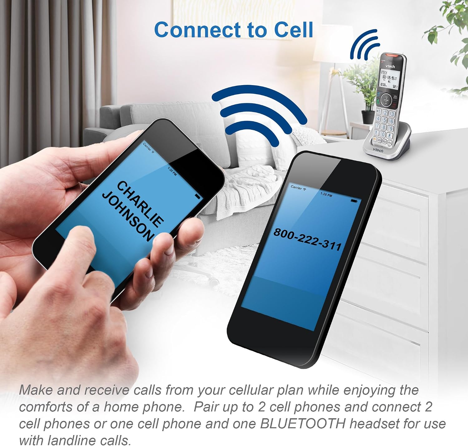 VTech VS112-27 2 Handset Cordless Phone with Answering Machine, Call Blocking, Caller ID, Intercom and Connect to Cell