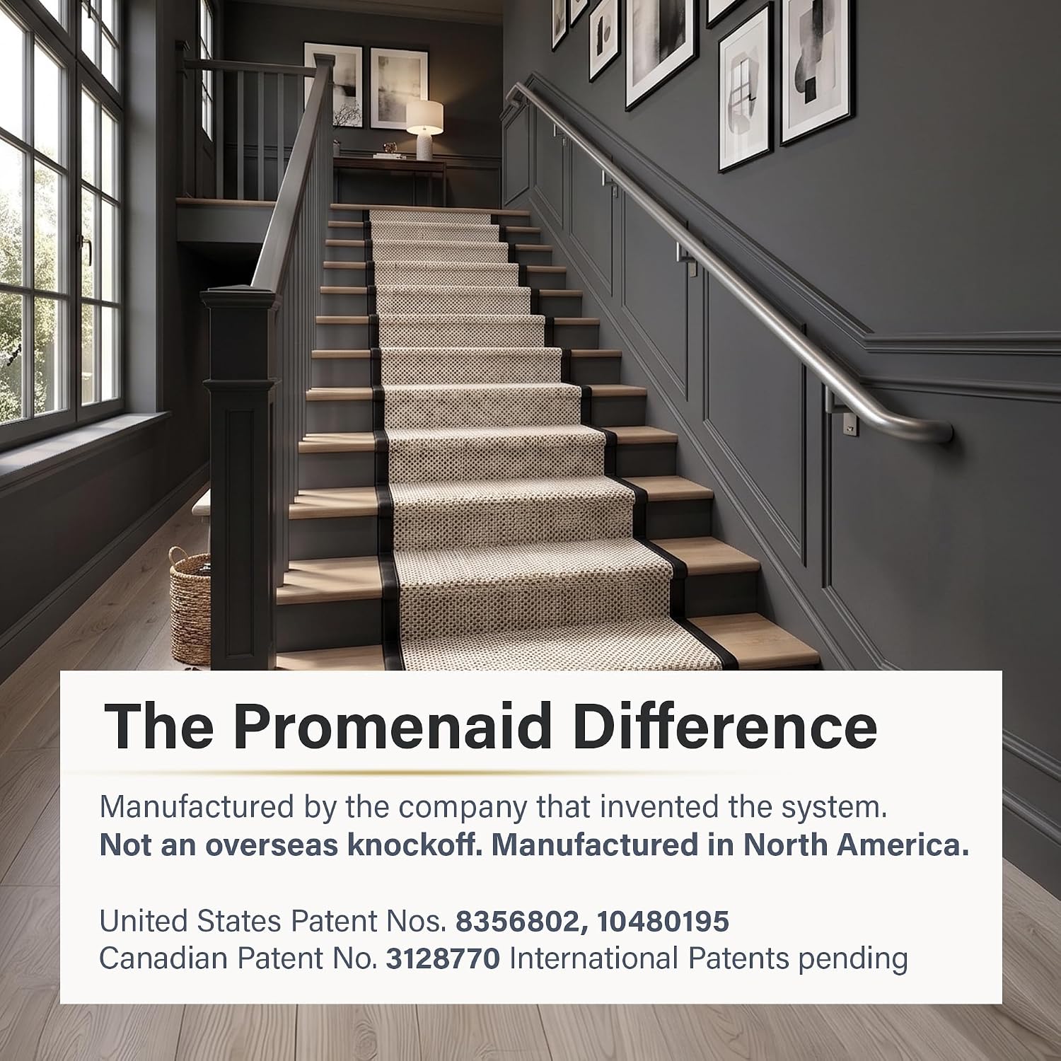 Promenaid Silver 5ft ADA Handrail Kit - Complete Indoor/Outdoor Stair Handrail - 1.6" Round Satin-Anodized Aluminum Railing with 3 Silver Painted