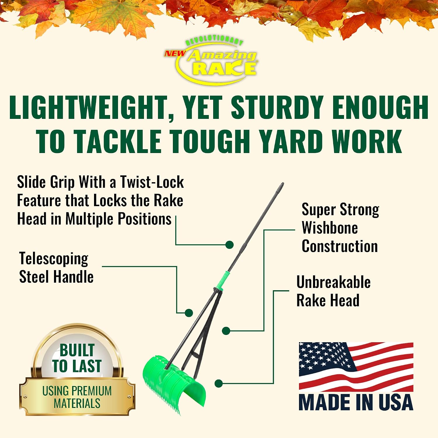 Back Saving Garden Rake ― Leaf Rakes for Gardening ― Leaf Picker Upper ― Heavy Duty Leaves Claw & Rakes Lawns Garden Tool ― Easy Leaf & Grass Grabber Without Bending Over ― Yellow