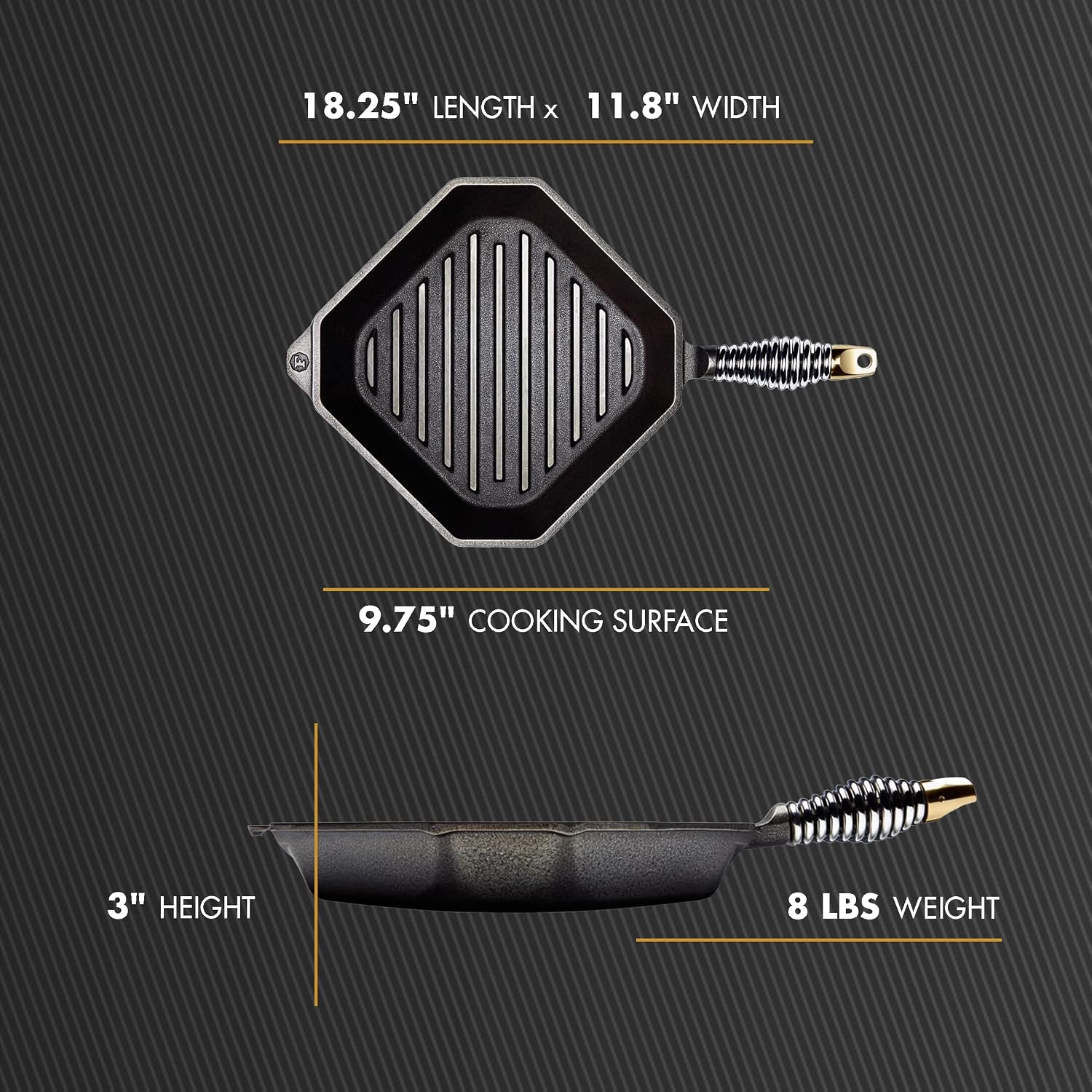 FINEX 10" Cast Iron Grill Pan, Grill Pans with Superior Heat Distribution, Near Non-Stick for Easy Cleaning, Cast Iron Grill Pan, For Indoor & Outdoor Grilling, Pre-Seasoned with Flaxseed Oil