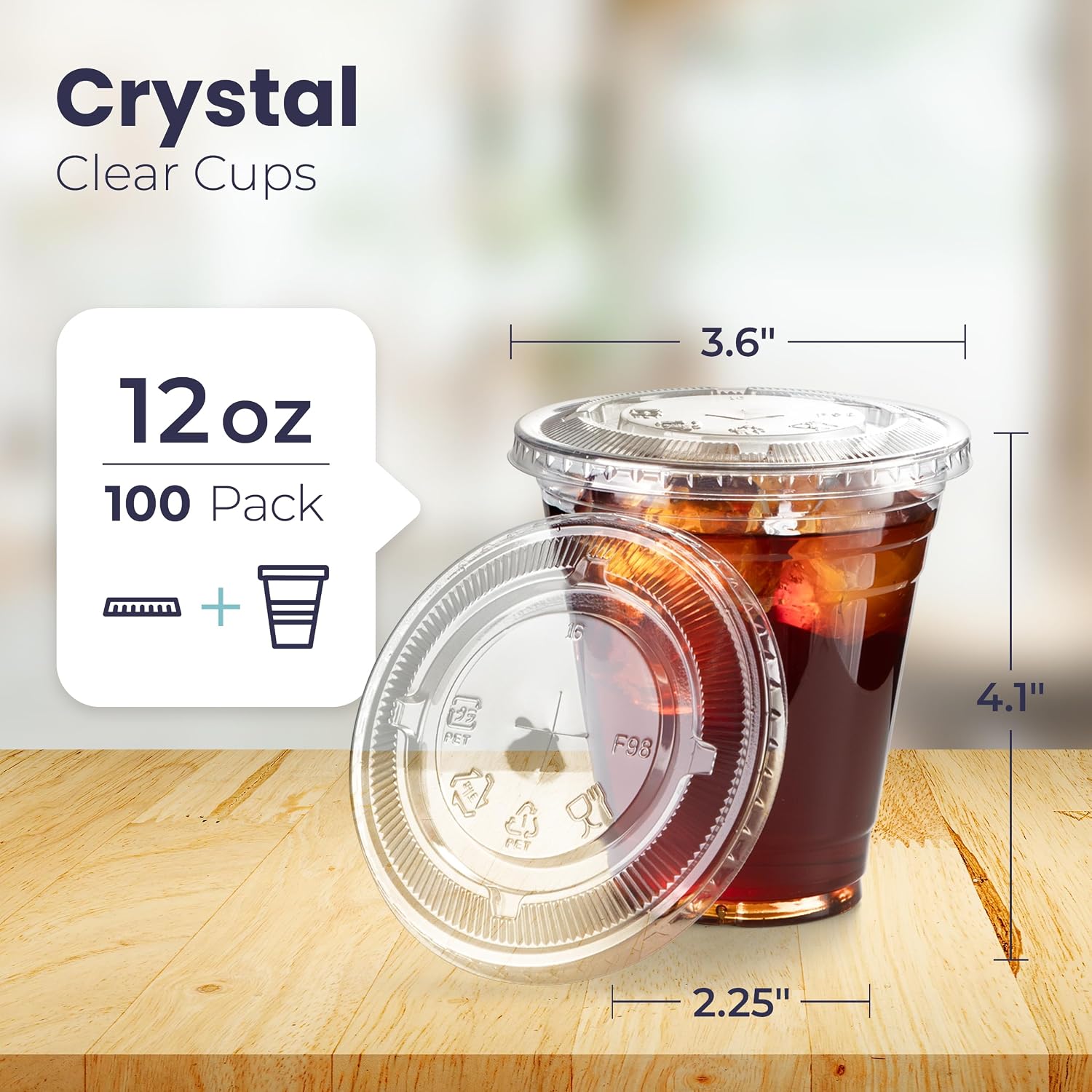 Fit Meal Prep 100 Pack 16 oz Clear Plastic Cups with Flat Lids, Disposable Iced Coffee Cups, BPA Free Premium Crystal Smoothie Cup for Party, Lemonade Stand, Cold Drinks, Juice, Milkshake