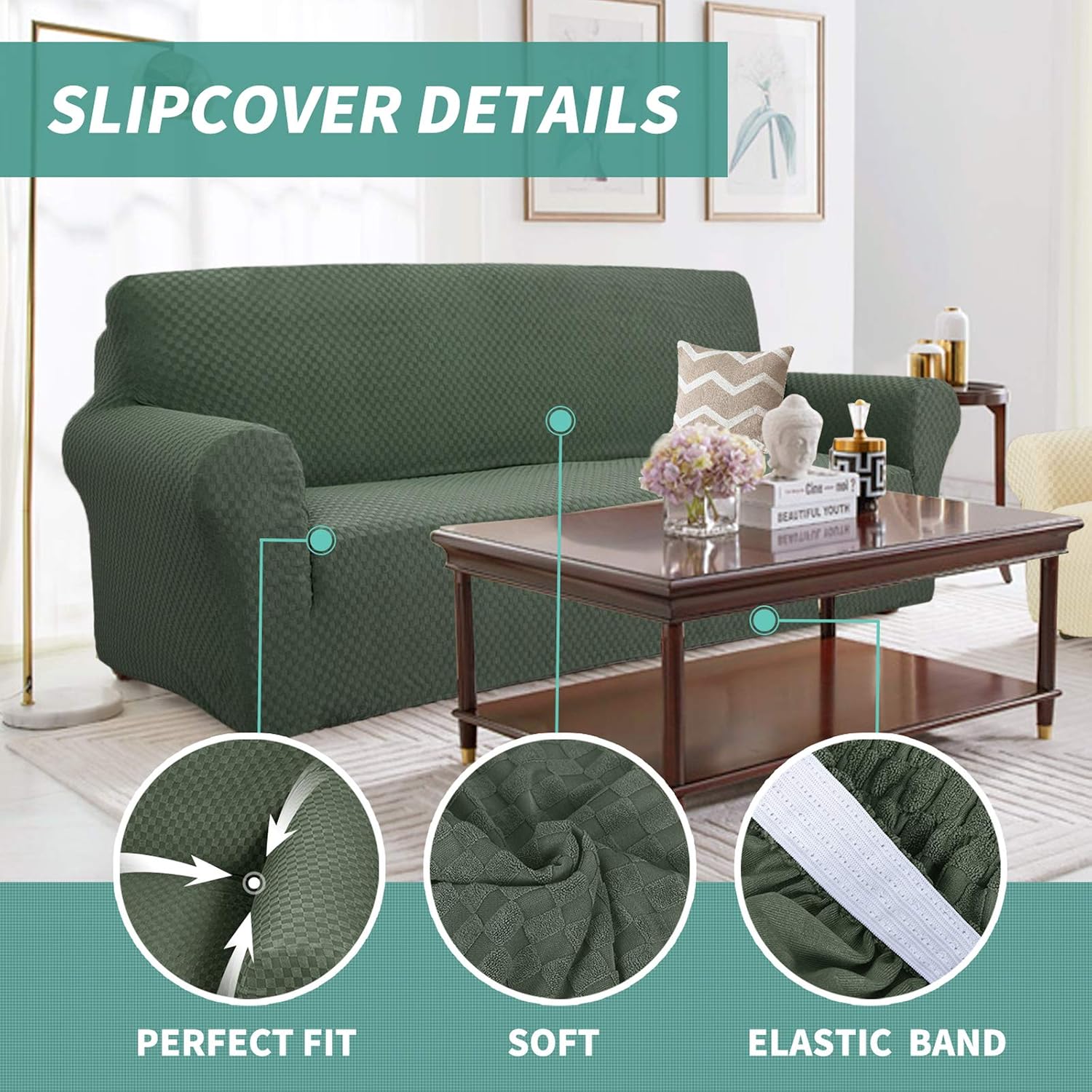 YEMYHOM Couch Cover Latest Jacquard Design High Stretch Sofa Covers for 2 Cushion Couch