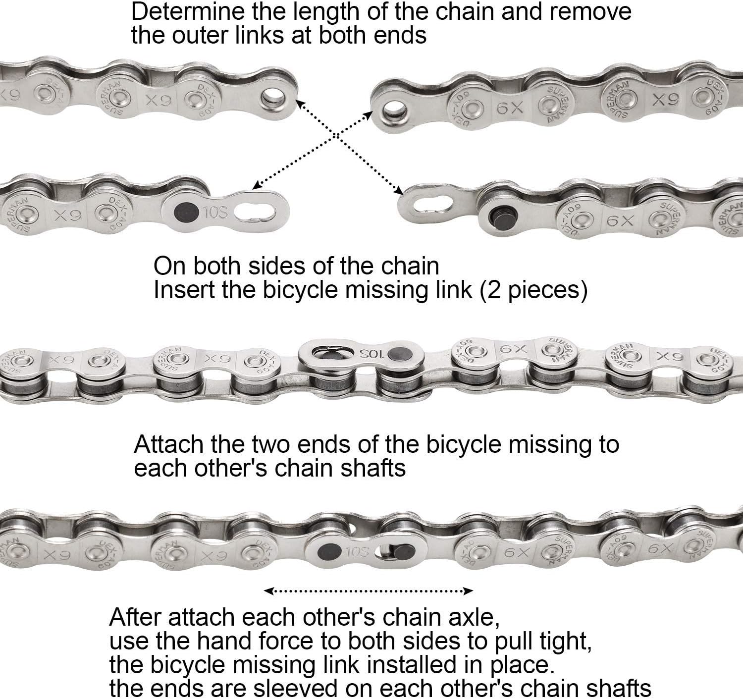 10 Pairs 20pcs Bicycle Missing Link for 6-7-8 Speed Chain, QKURT Professional Reusable Bicycle Chain Link Connector, Steel Bike Chain Link